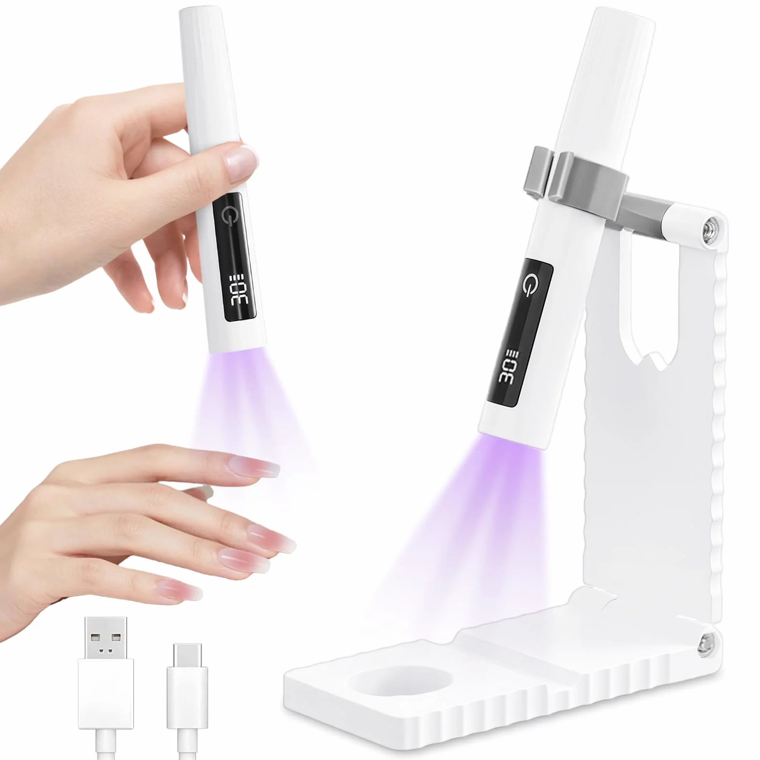 Flintronic Lampe UV Ongles Gel 3W Portable Professionnel avec Charge Rapide USB-C Double Minuteur 30s/60s Écran Tactile