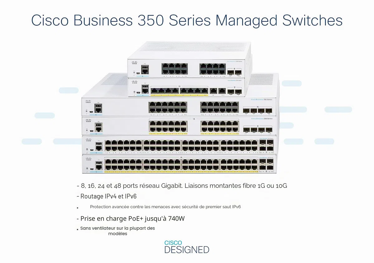 Commutateur administrable Cisco Business CBS350-8FP-2G | 8 Ports GE | PoE complète | Ports combinés 2 x 1G | Garantie limitée à Vie