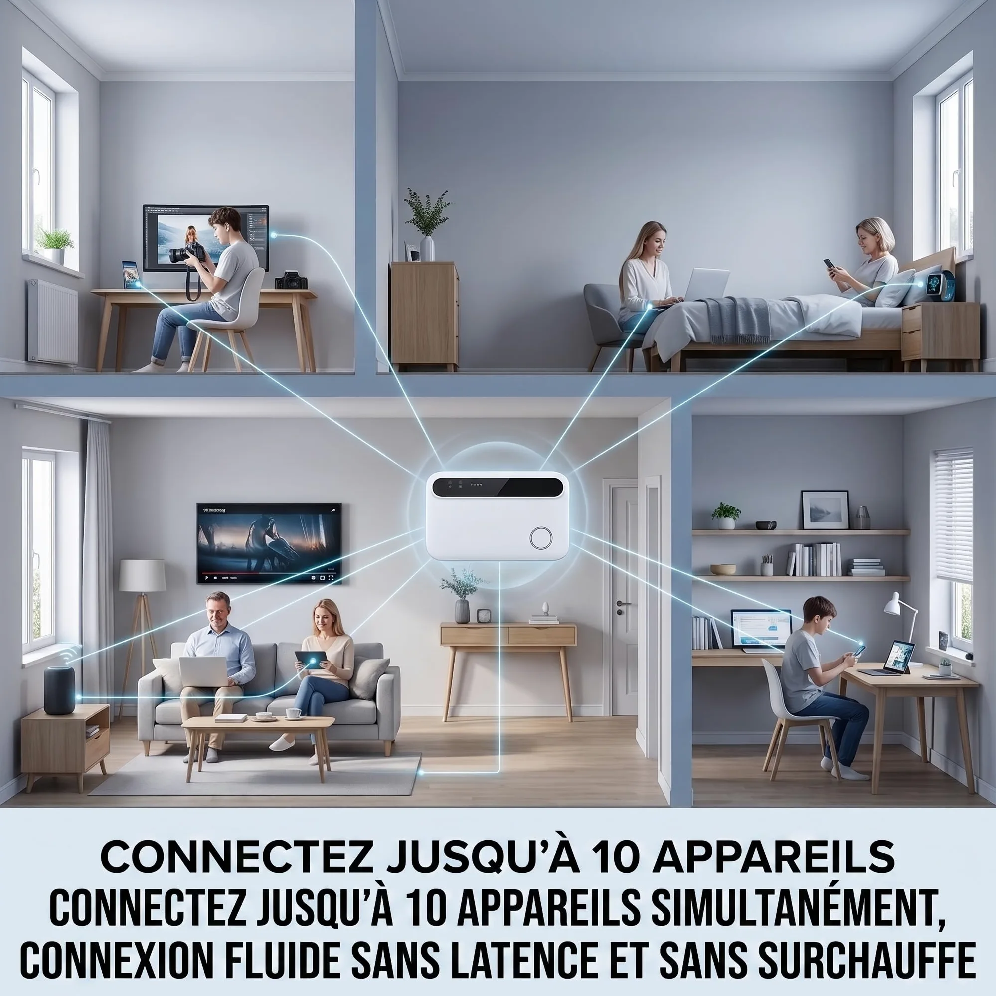 Routeur 5G Pocket WiFi débloqué sans abonnement, Modem 5G/4G Haut débit Compatible Carte SIM, Hotspot Mobile WiFi 6 Multi-appareils Jusqu’à 28 connexions pour Voyage et télétravail