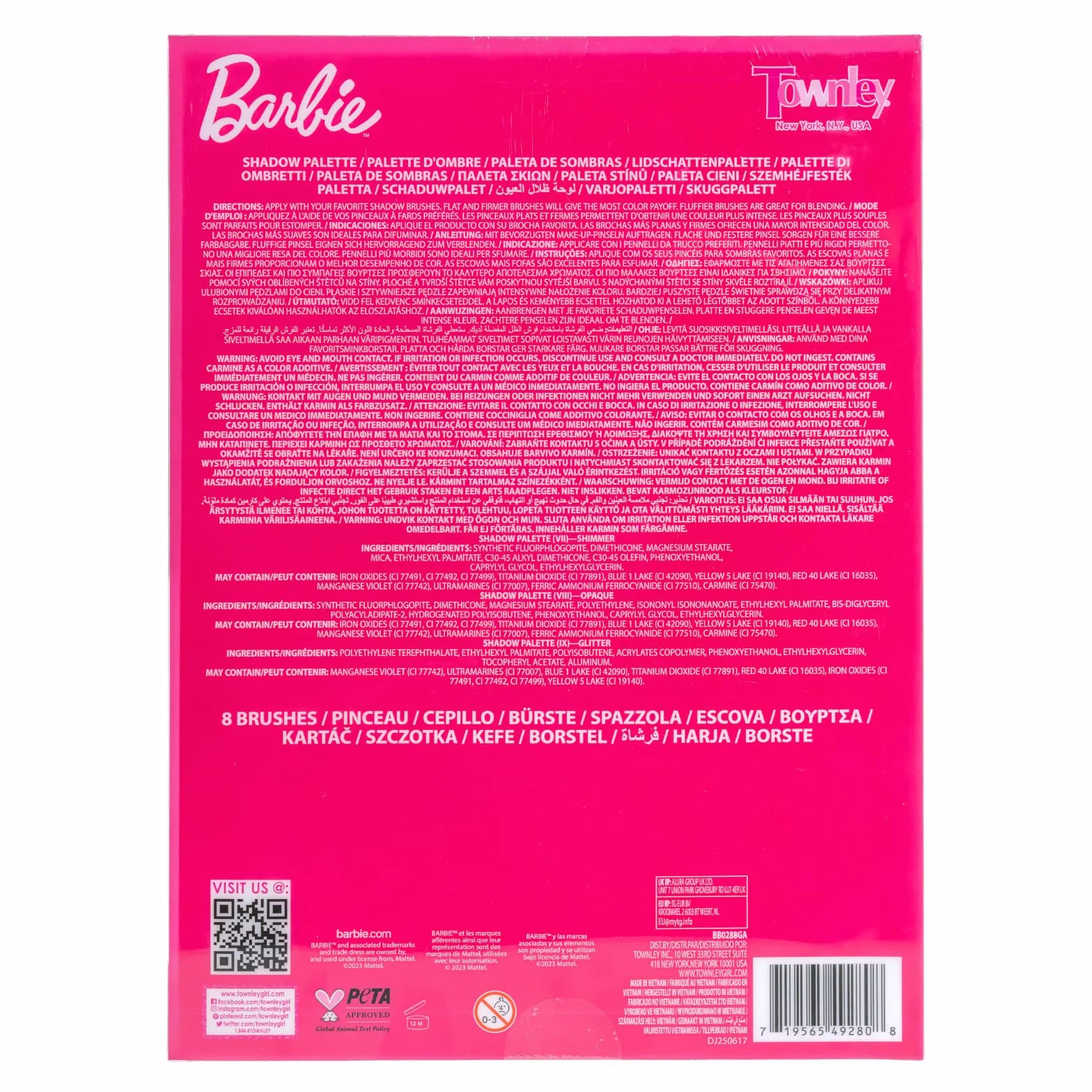 Barbie Palette Fards à Paupières 35 Couleurs avec 8 Pinceaux
