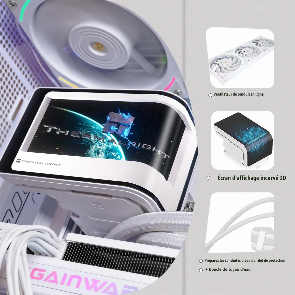 TR-Thermalright Wonder Vision 360 UB ARGB White Refroidisseur de processeur liquide, écran incurvé 3D de 6,67 pouces avec résolution 2400x1080 - magnétique, 360mm Aio, pour AM4/AM5, LGA1851/1700/115X