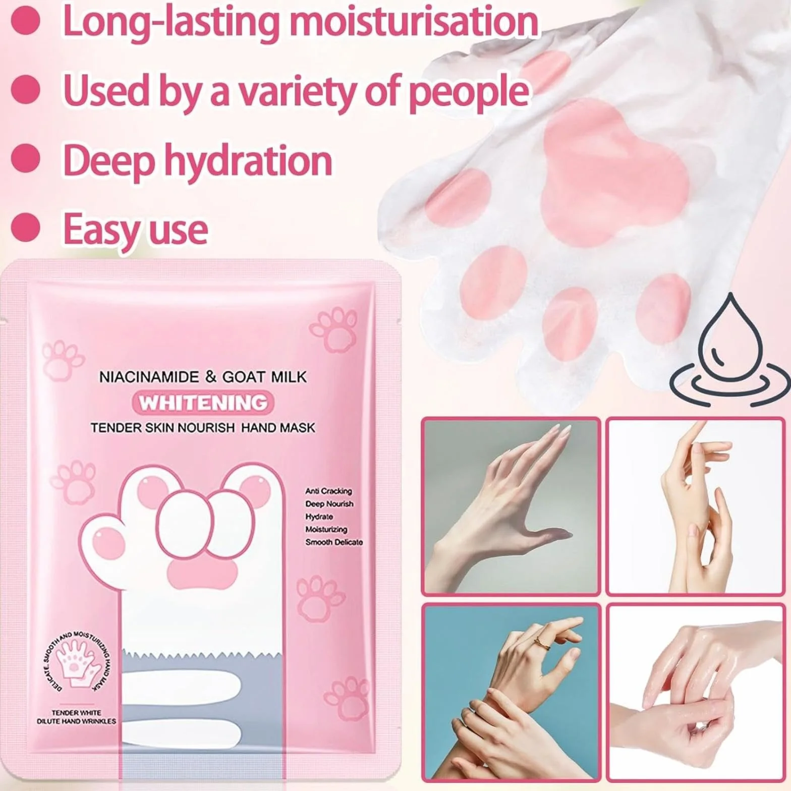 Masque Pour Les Mains Hydratant Gants Nuit Peau Sèche Gercée Réparation 8 Pièces