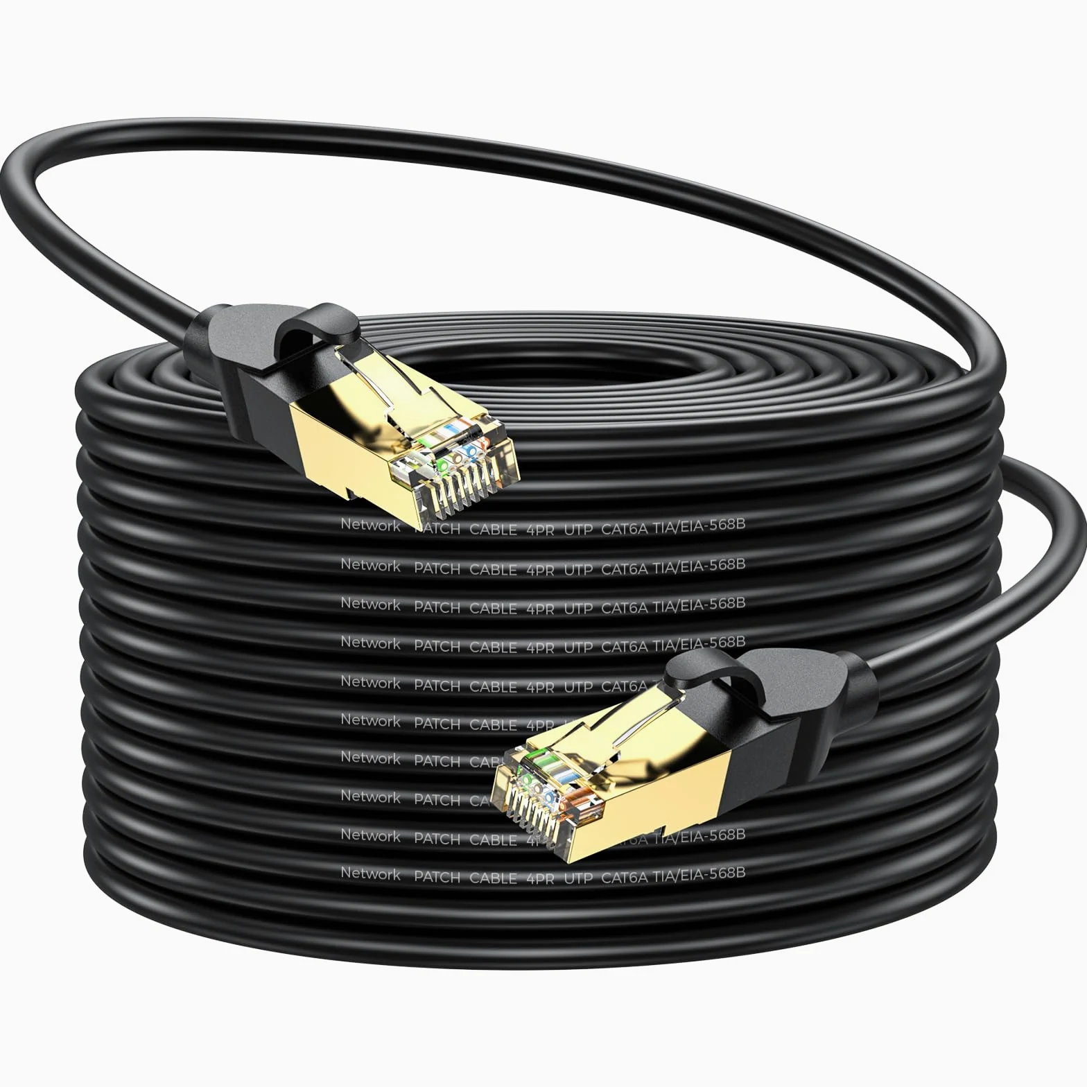 Câble Ethernet Cat 6 de 61 m, haut débit, 10 Gbit/s, 550 MHz, câble de raccordement LAN extérieur et intérieur, résistant aux intempéries, noyau RJ45 26 AWG, compatible avec routeur, modem, PC