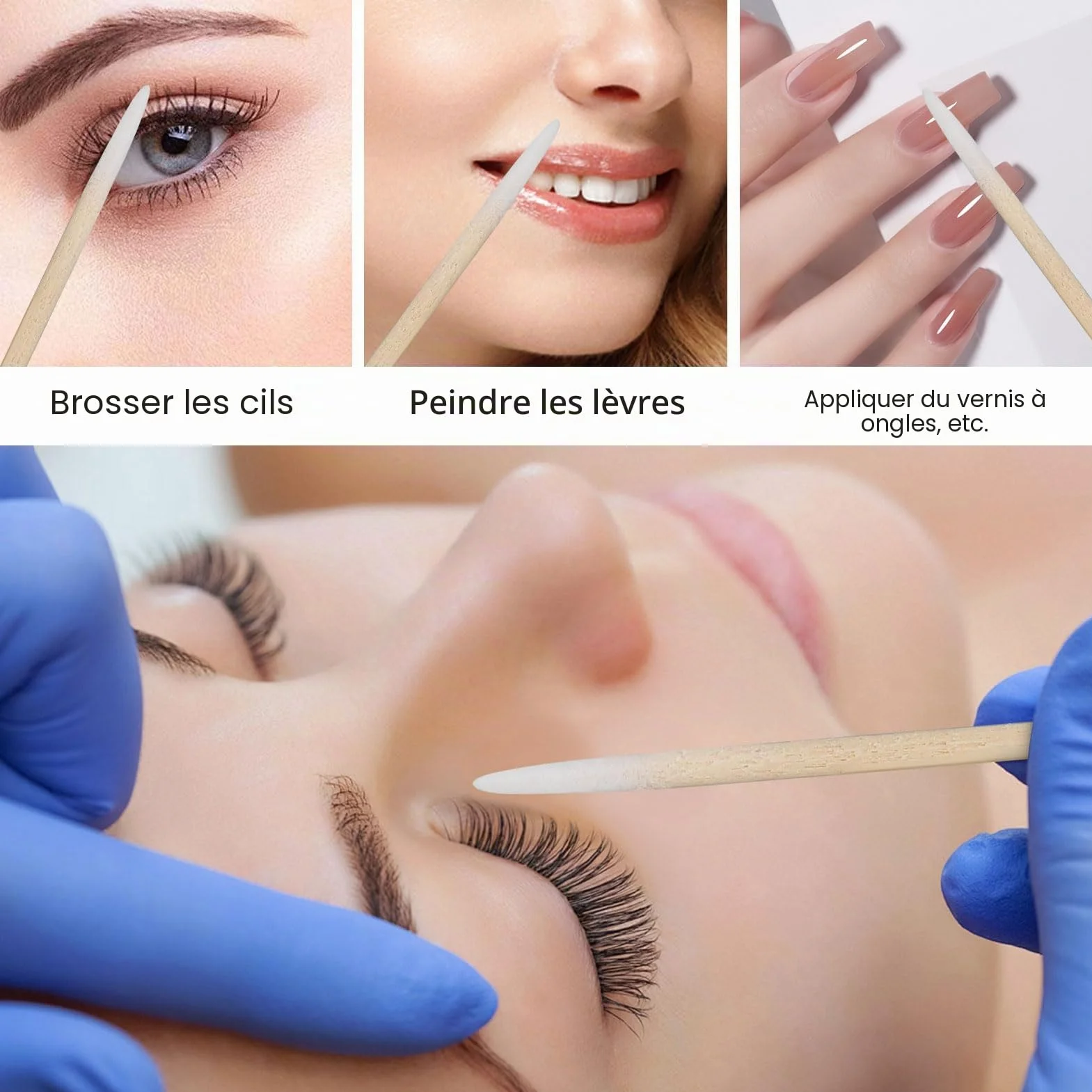 Cotons-tiges pointus en bois 7 cm pour tatouage sourcils beauté maquillage ongles bambou