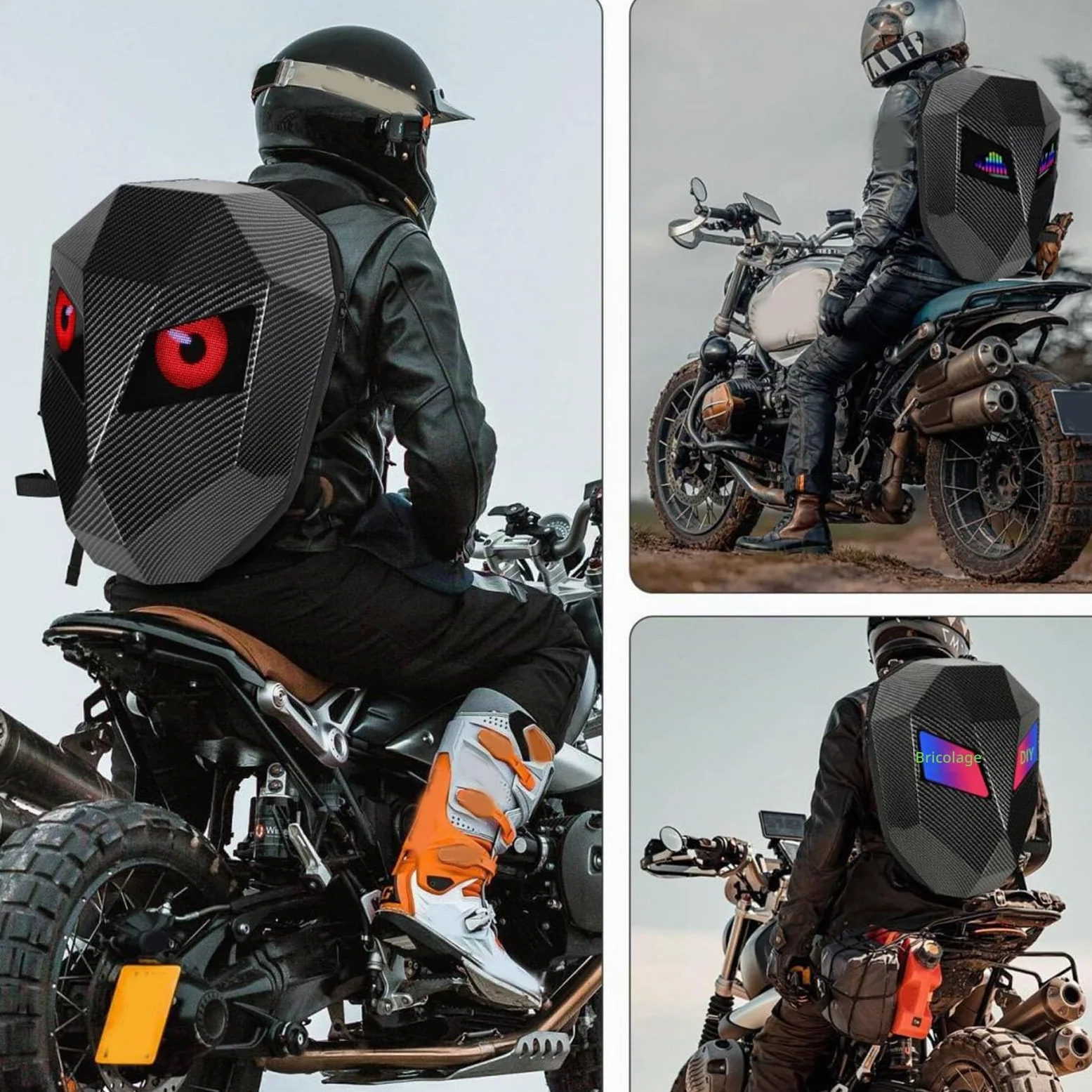 Jectse Sac à Dos LED, Sac à Dos Numérique Programmable de Grande capacité, Matériau étanche 3D, Personnalisation, pour Voyage, Moto, avec Port USB et Contrôle par Application