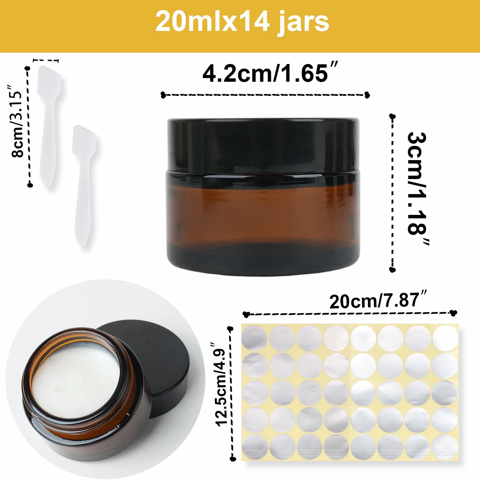 Pots en verre ambré cosmétiques vides avec couvercles 14 x 20 ml