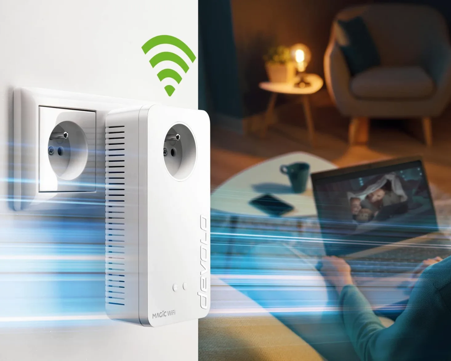 devolo Magic 2 WiFi 6 Mesh Kit de démarrage, adaptateurs CPL WiFi - jusqu'à 2.400 Mbits/s, Point d'accès WiFi Mesh, 4X Ports Ethernet Gigabit, Prise integrée, Blanc