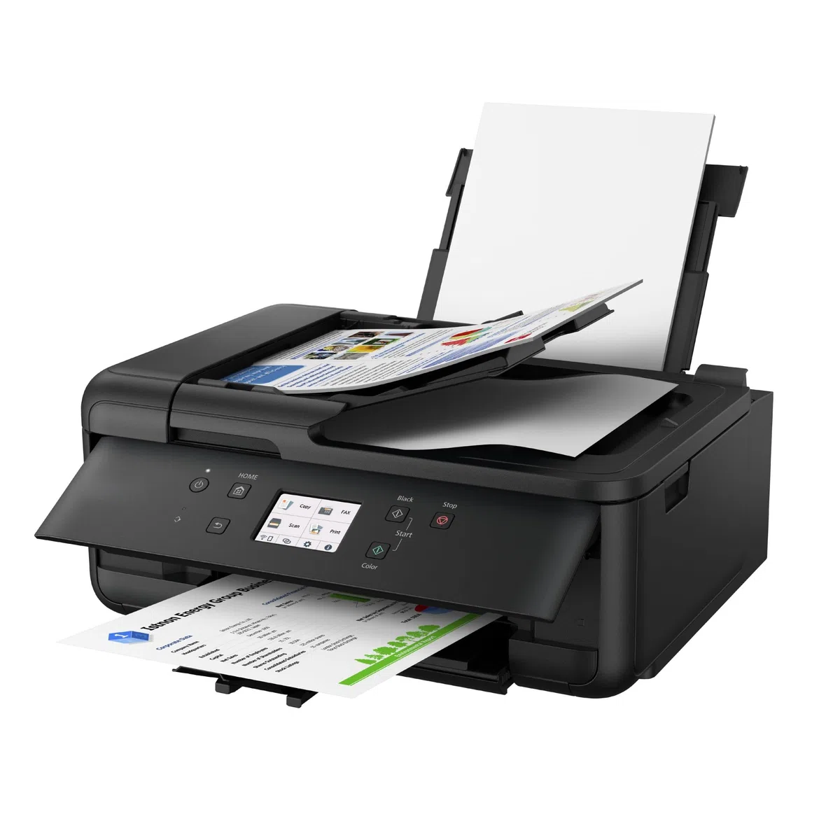 IC-Office TR7650 Imprimante multifonction 4 en 1 à jet d'encre couleur (impression, copie, numérisation, fax, ADF, Wi-Fi, AirPrint) Noir + 10 cartouches d'encre XXL