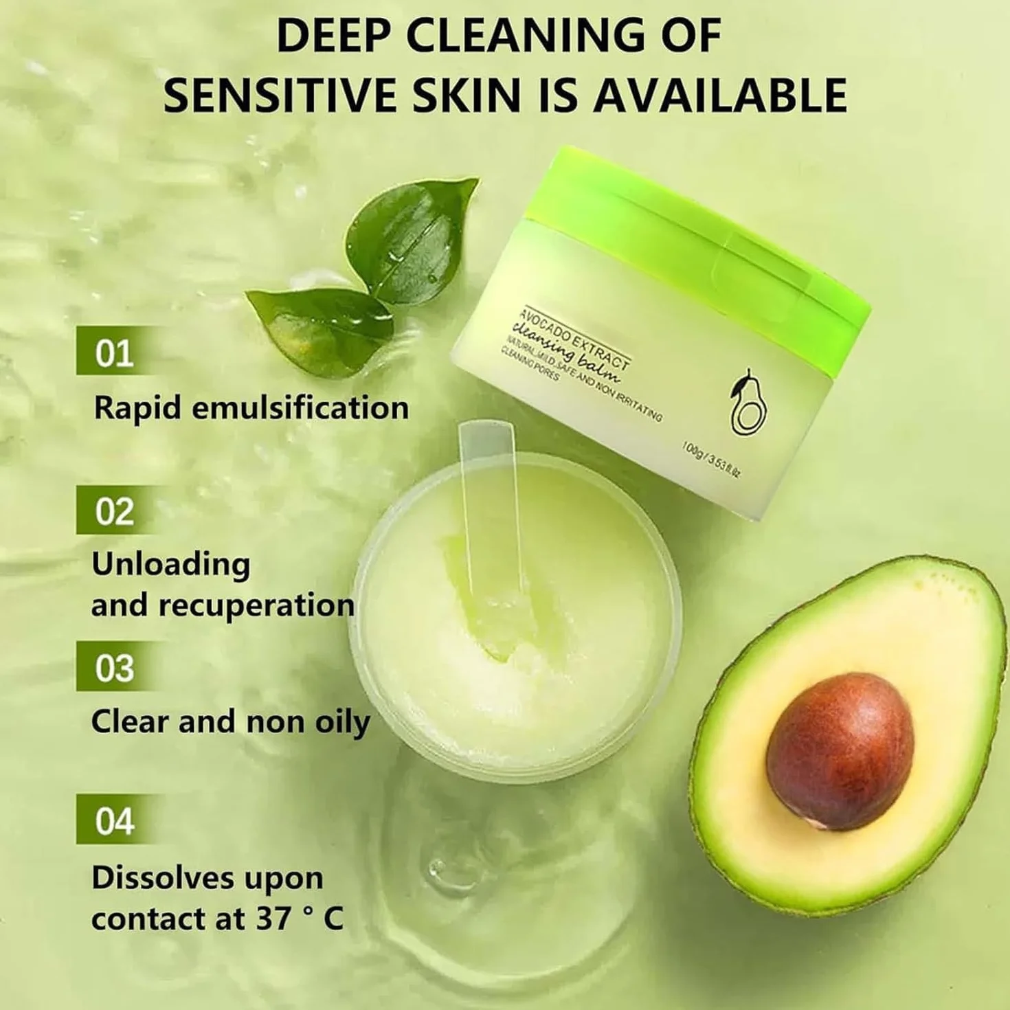 Baume Nettoyant D'Avocat Crème Démaquillante Portable Nettoyage en Profondeur 100G