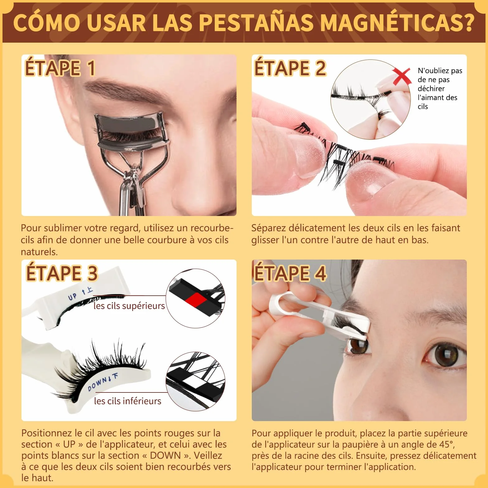 QUEWEL Faux Cils Magnetique Naturel Réutilisables avec Applicateur K-04