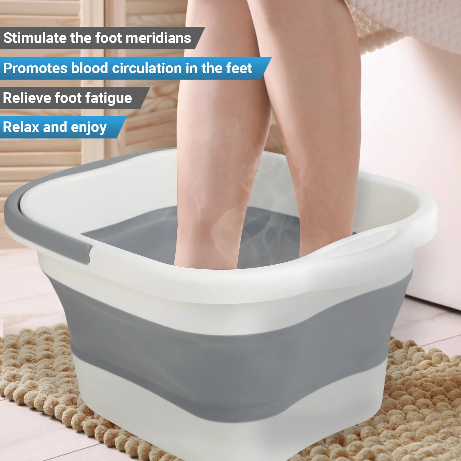 Bain de pieds pliable 15L TPE 480 points de massage avec poignée