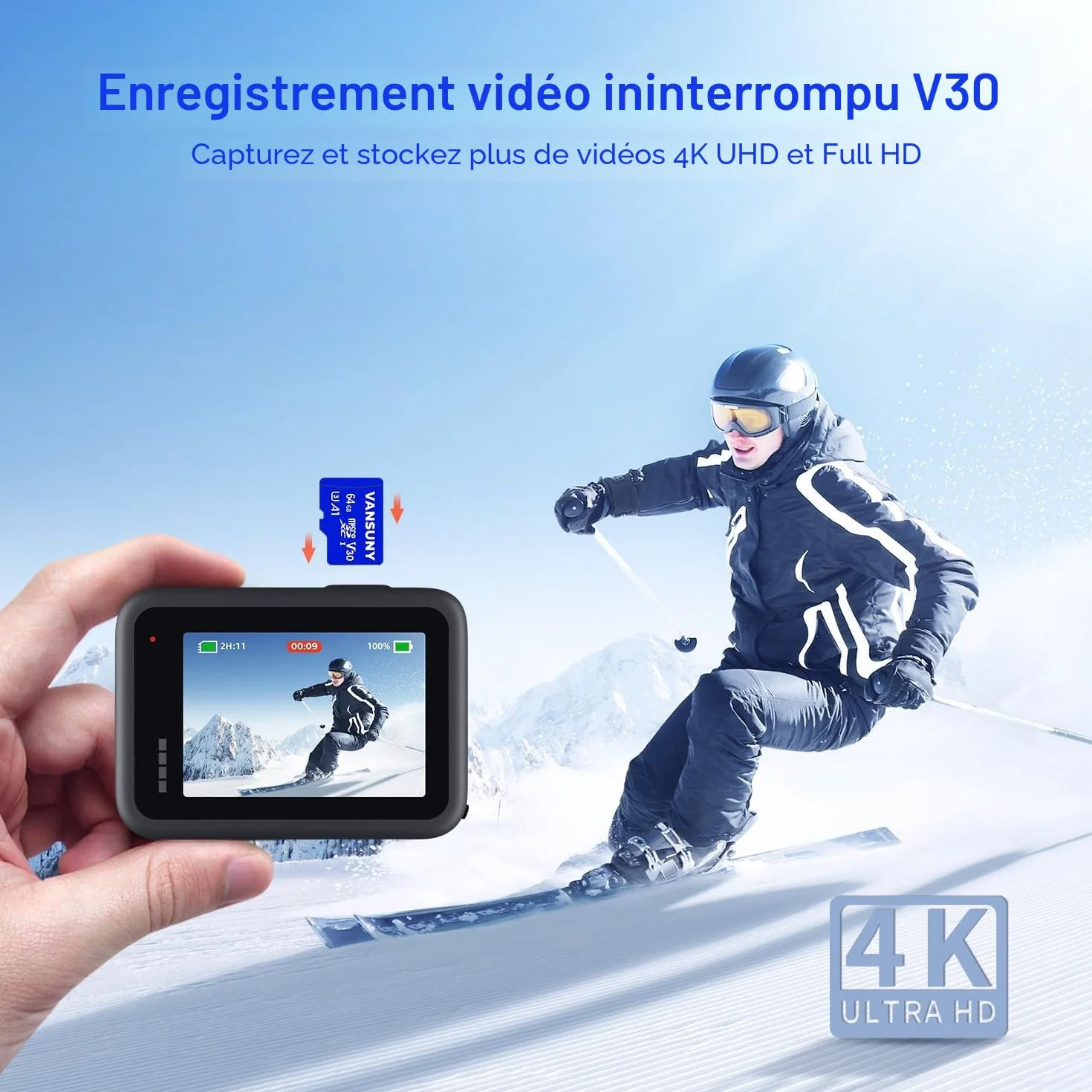 Lot de 2 Cartes SD 64Go Vansuny + Adaptateur SD, Micro SD A1 U3 C10 V30 90 Mo/s