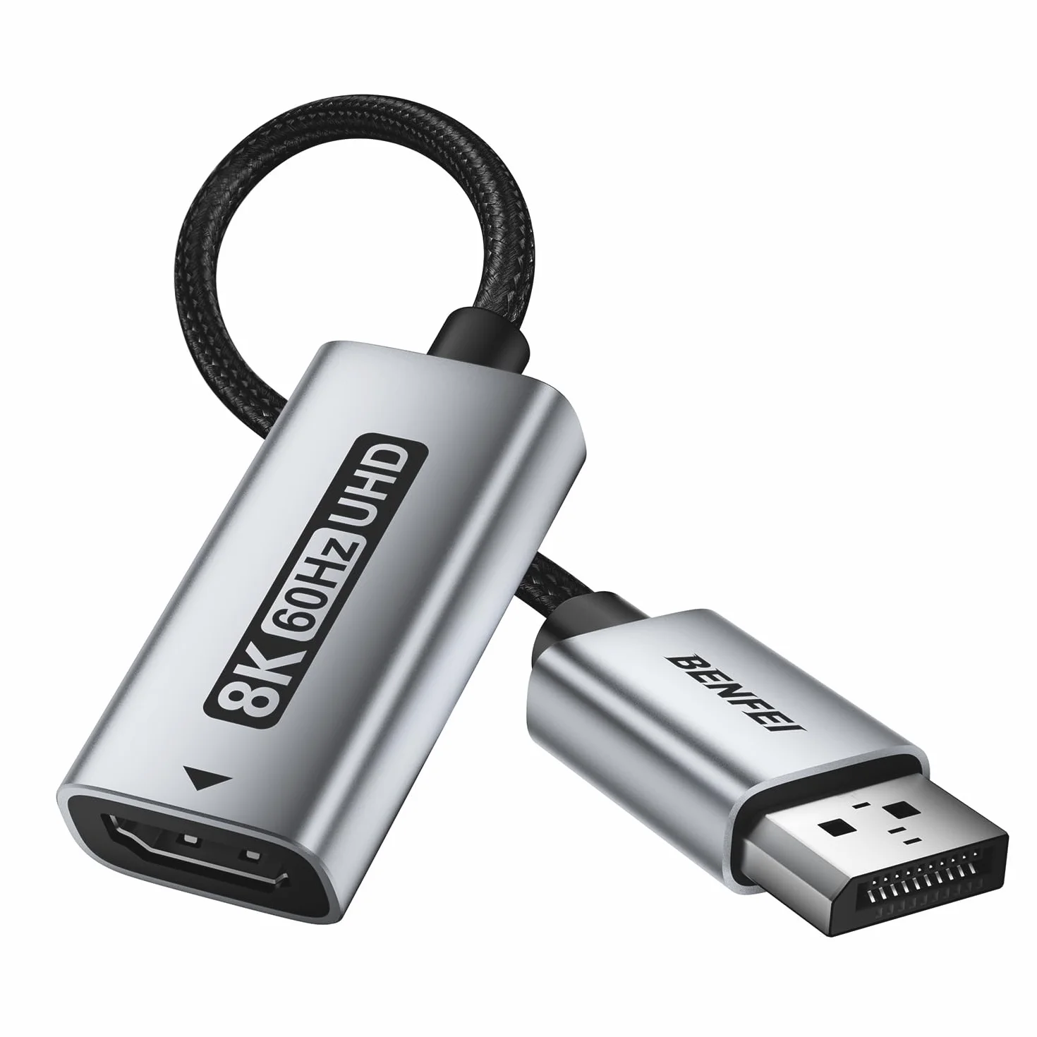 BENFEI Adaptateur DisplayPort 1.4 vers HDMI 2.1 8K@60Hz 4K@240Hz Aluminium