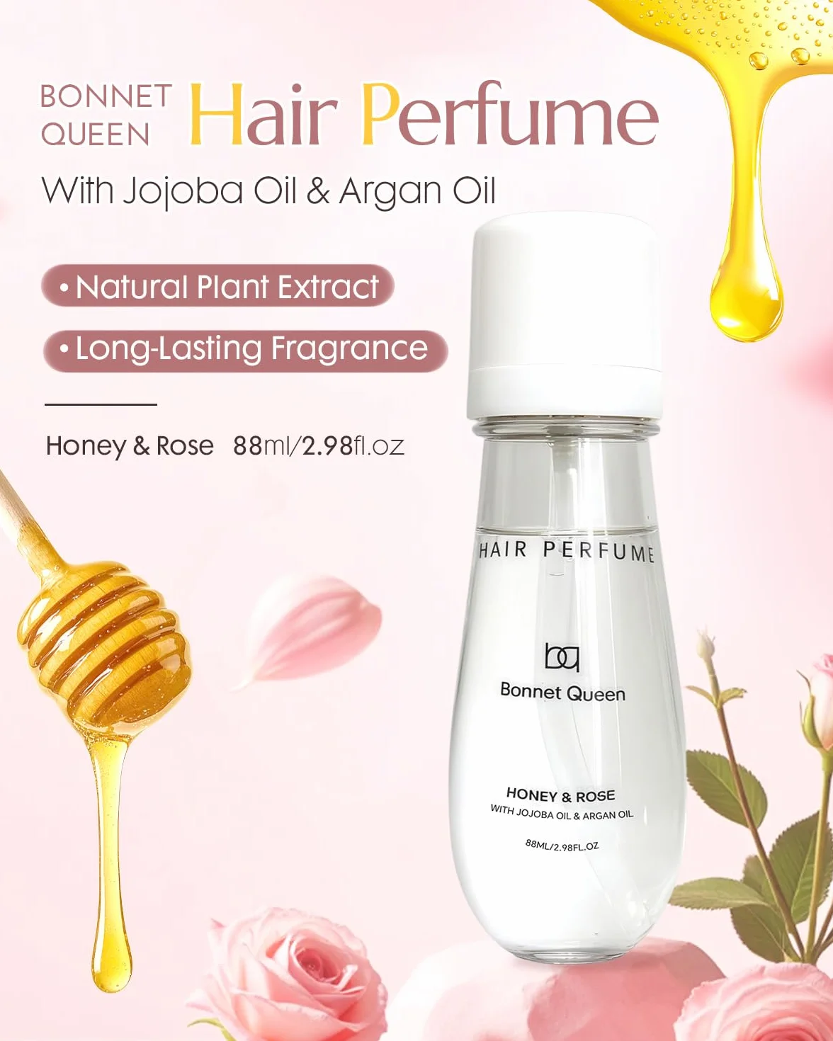 BONNET QUEEN Brume Parfumée Cheveux & Corps Miel et Rose 88 ml Spray Longue Tenue Hydratant Anti-Frisottis