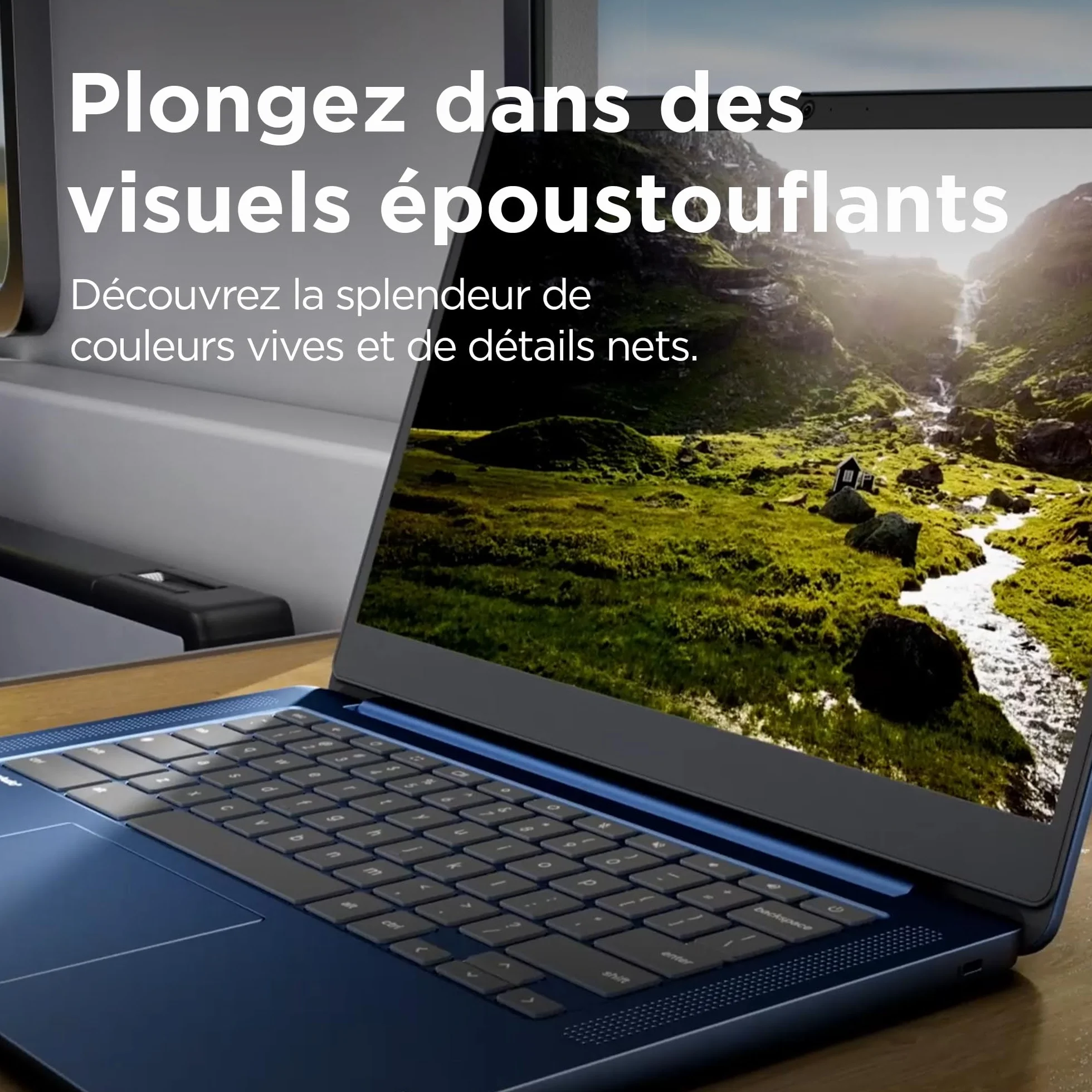 Lenovo IdeaPad Slim 3 Chromebook 14M868 Ordinateur Portable 14'' FHD MediaTek Kompanio 520 RAM 4Go SSD 64Go Clavier AZERTY Français Bleu