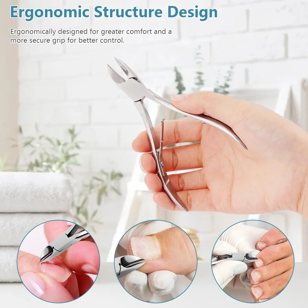Pince Coupe Ongles Incarné Acier Inoxydable Professionnelle avec Capuchon Plastique Ciseaux Cuticules Ongles Épais