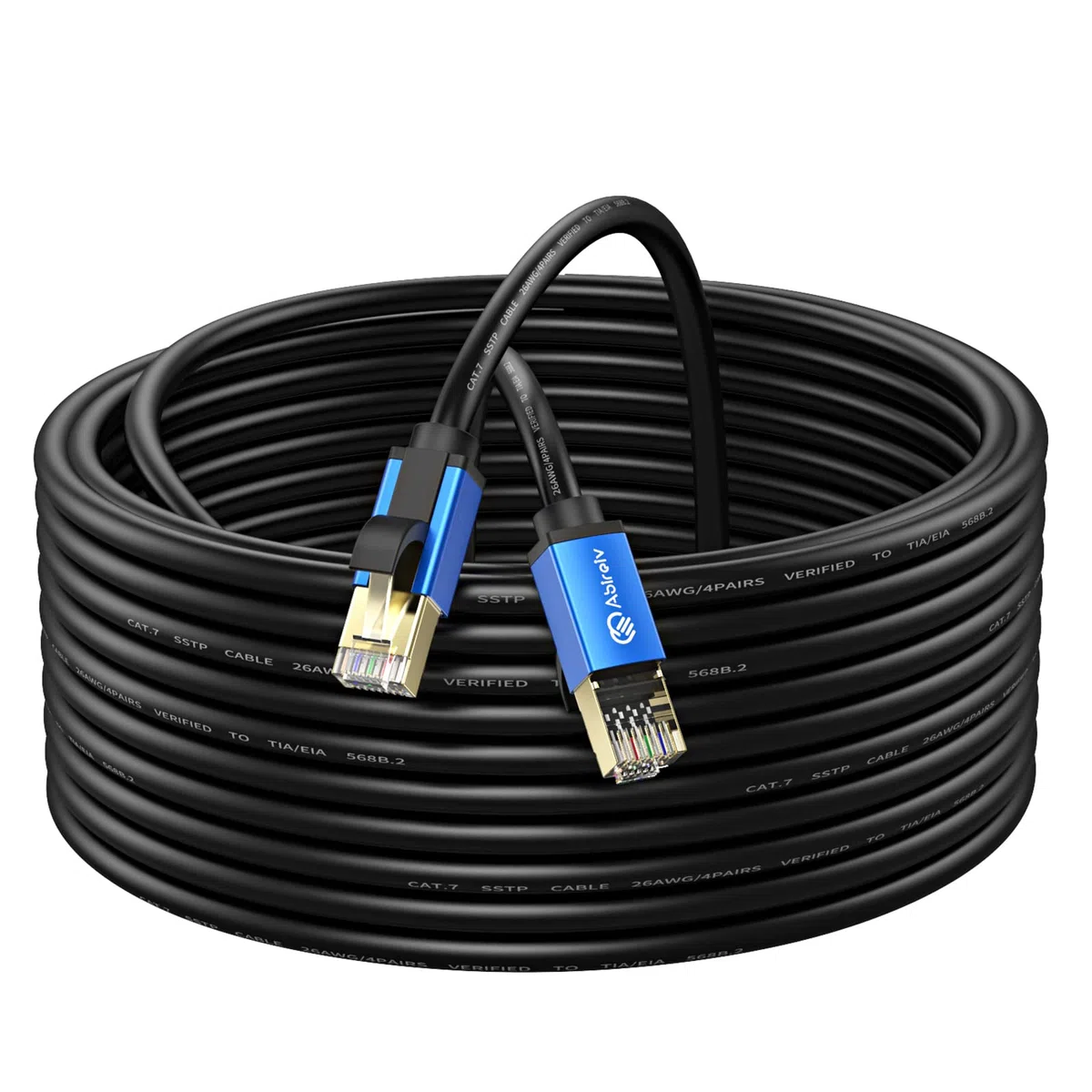 Câble Ethernet Cat7 61 m Câble d'extérieur triple blindage SSTP 10 Gbit/s 600 MHz pour modem routeur LAN RJ45, résistant aux UV, à l'eau, à enfouir direct, gaine en polyéthylène