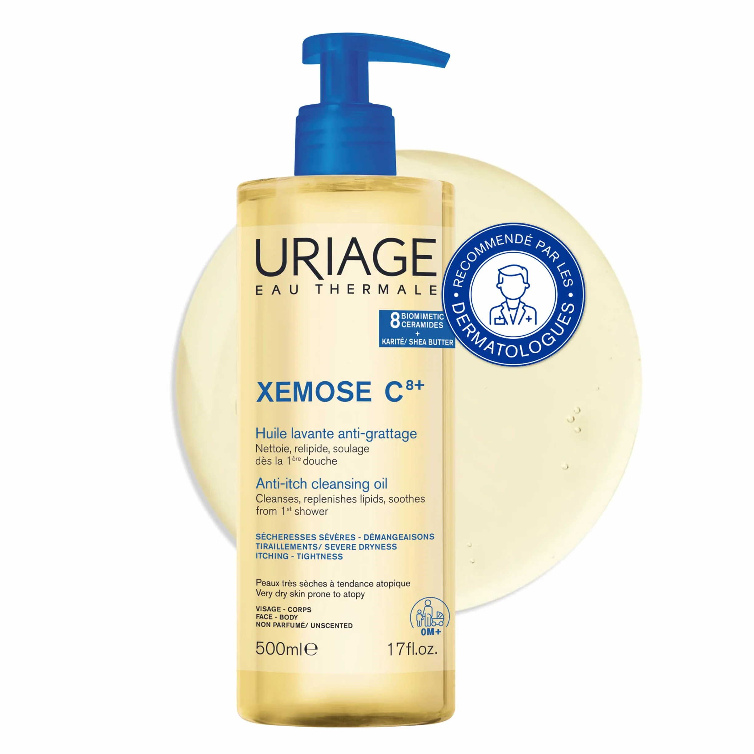 Uriage Xemose C8+ Huile Lavante 500ml Peau Sèche Atopique Visage Corps