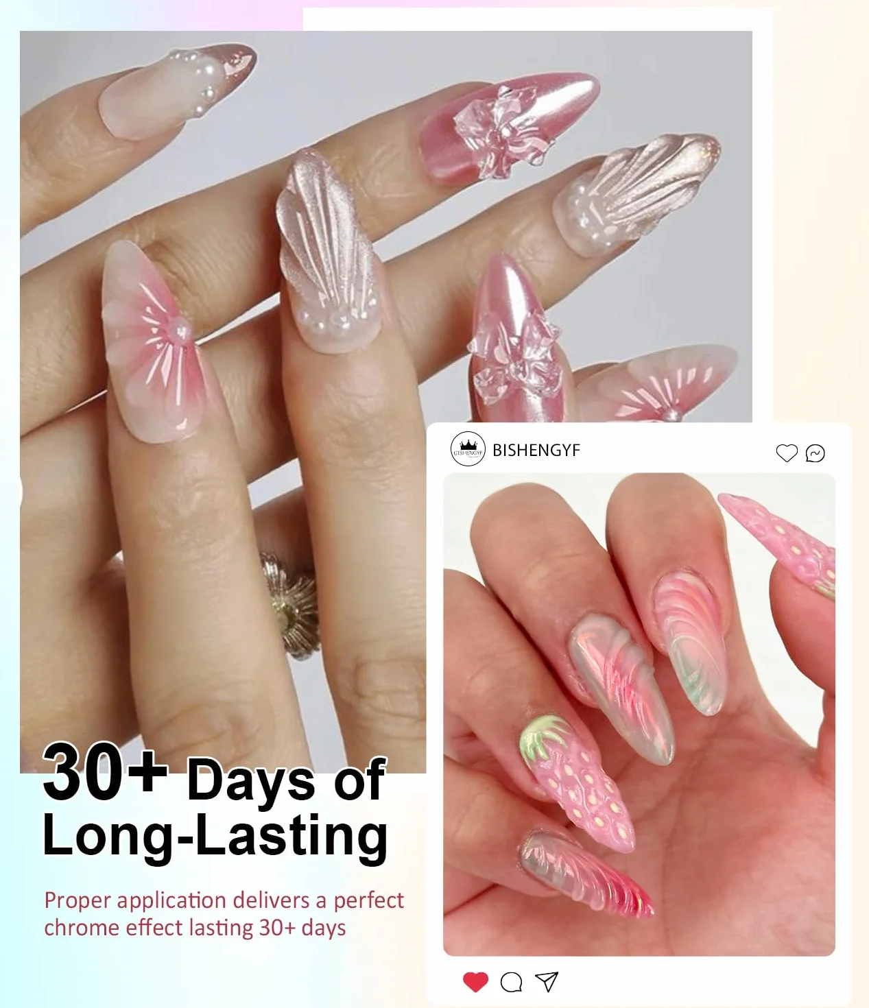 Gel à Gel 3D Ongle Multifonctionnel 15g Nail Art Sans Essuyage Chrome Argent/Or Poudre Jaune Perle Rose