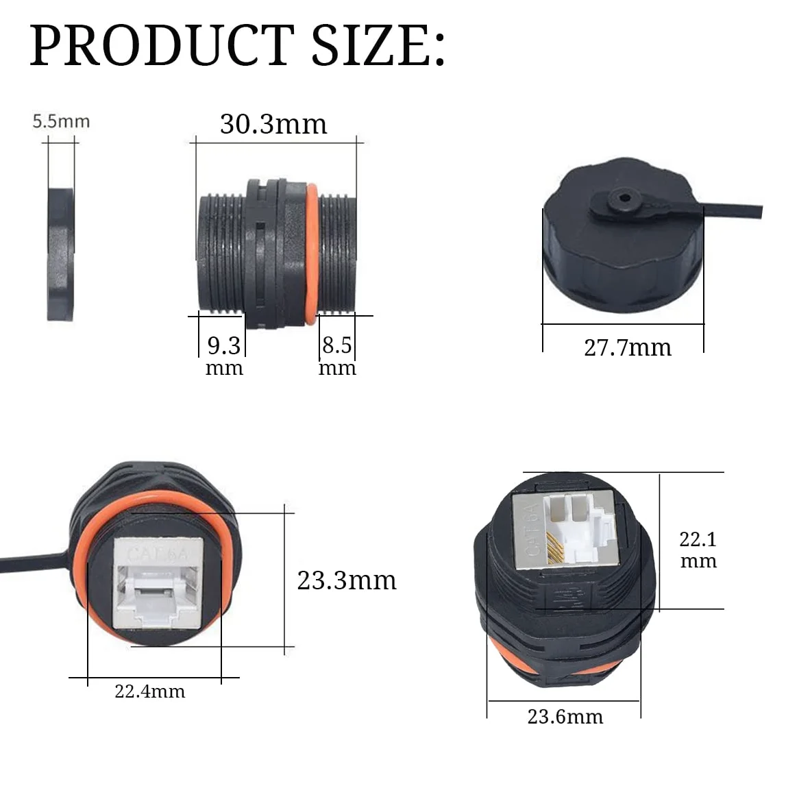 PENGLIN Lot de 5 coupleurs blindés étanches IP68 RJ45 Cat6a/Cat6 à montage sur panneau | Coupleur Ethernet Feedthrough - Design industriel robuste - Idéal pour l'installation de câbles réseau en plein air