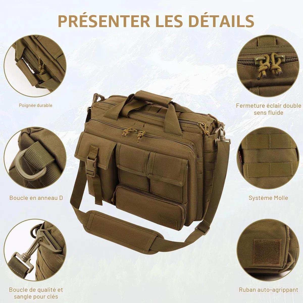 GES Multifonction Mens Outdoor Tactique en Nylon pour Ordinateur Portable épaule Messenger Bag Porte-Documents Sacs à Main Assez Grand pour 15.6" Ordinateur Portable/Appareil Photo
