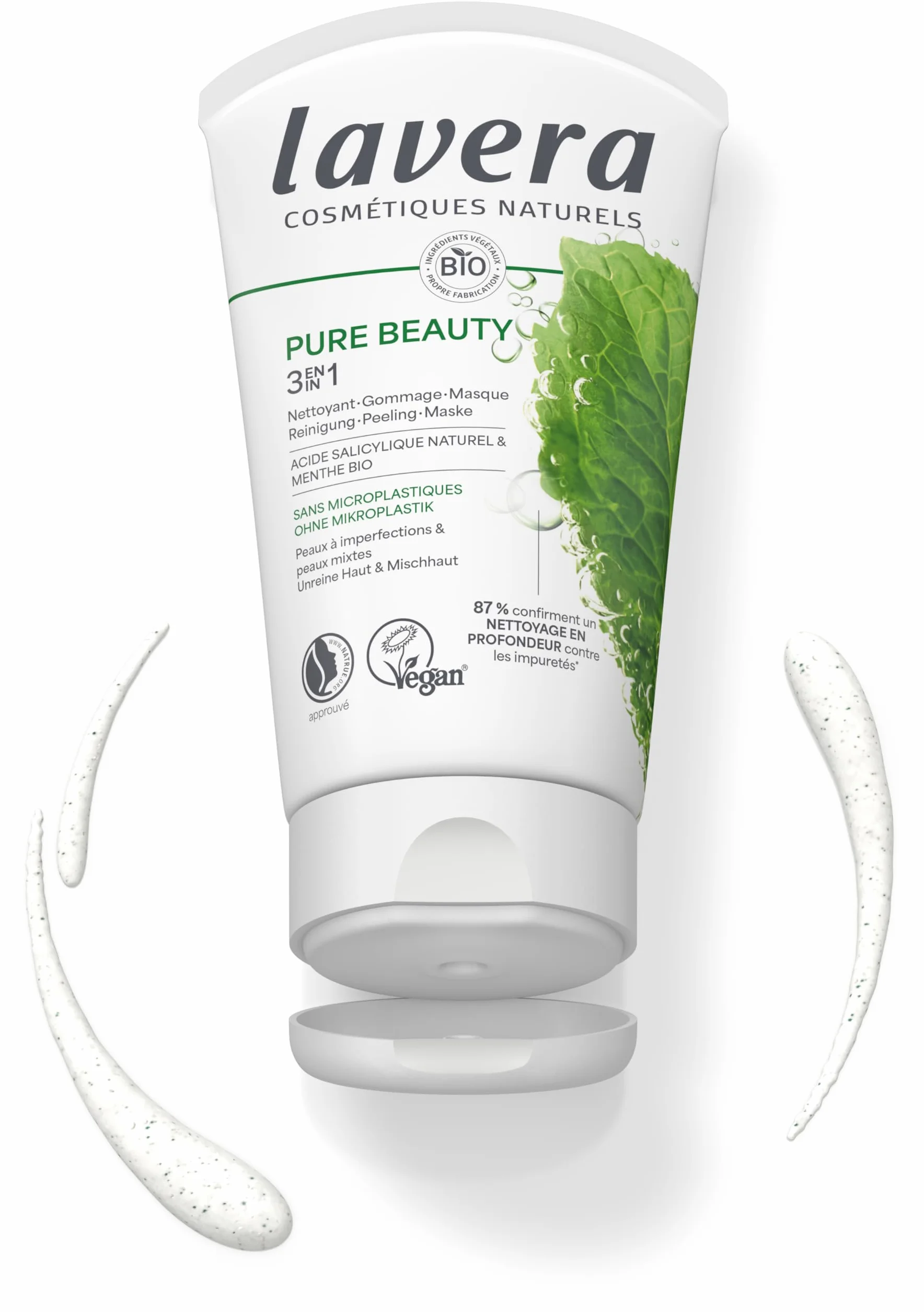 lavera Pure Beauty 3en1 Nettoyant Gommage Masque 125 ml vegan