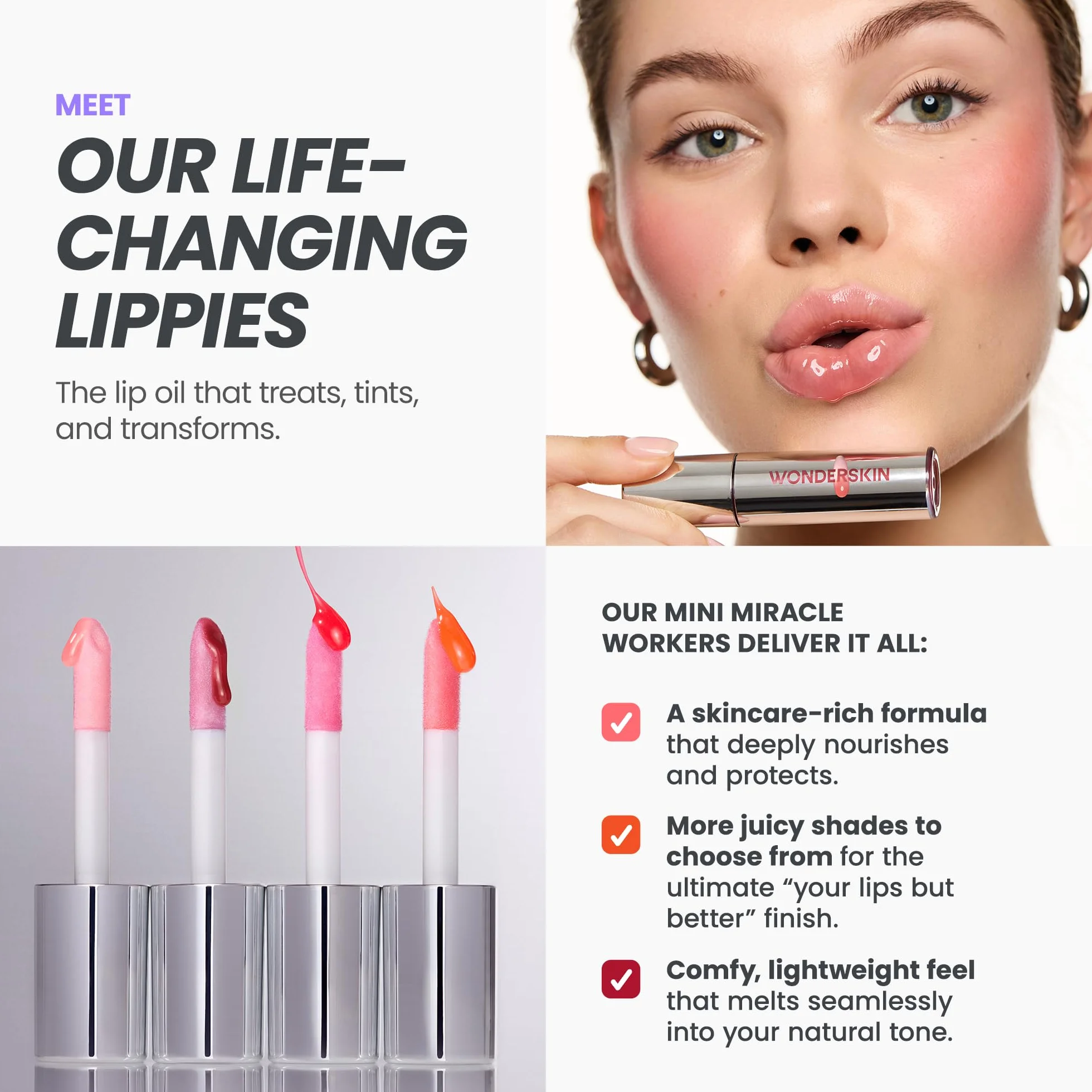Wonderskin Lip Rehab Huile à lèvres teintée Hydratante Nourrissante Non-collante Teint corail rose
