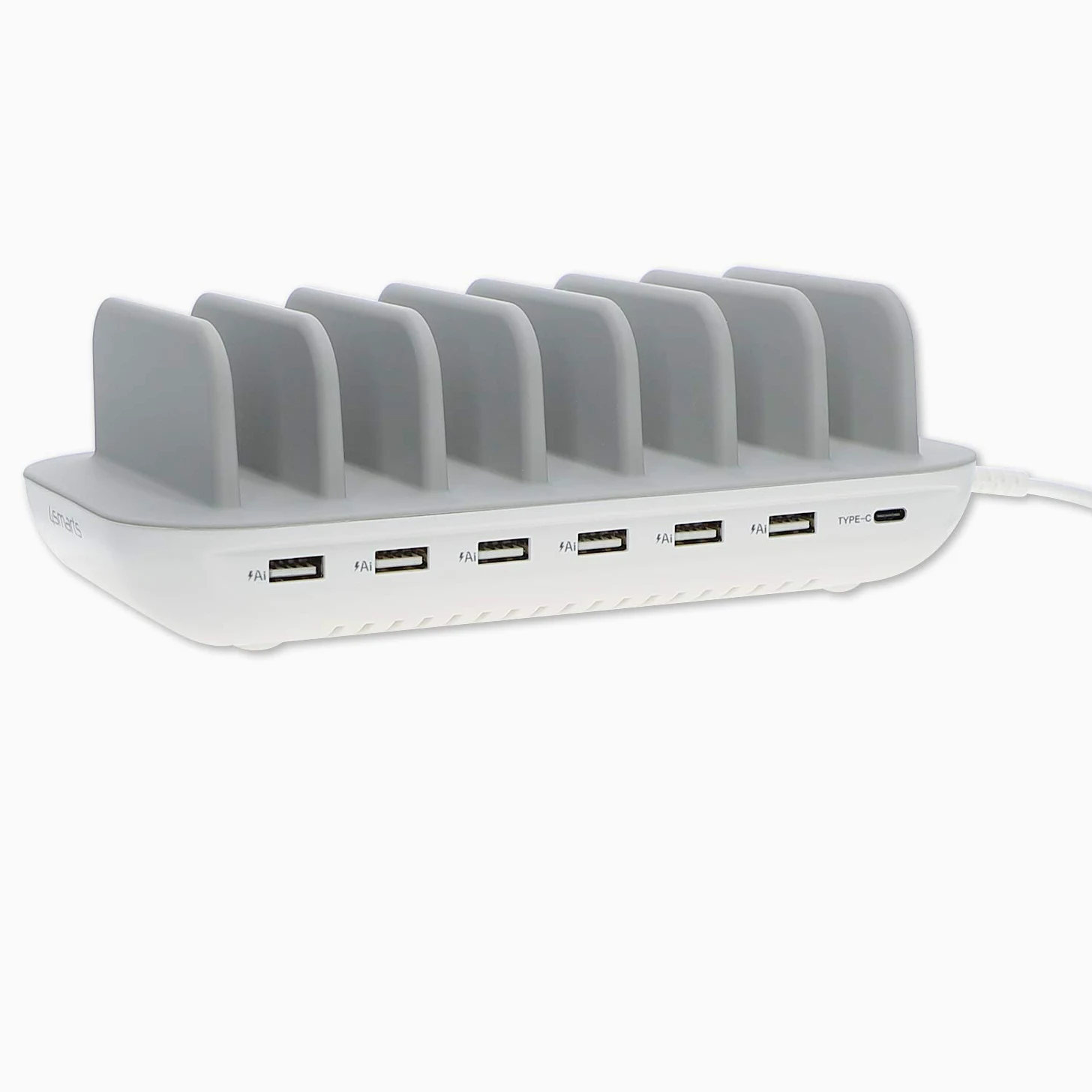4smarts Office Station de Charge 60W avec 7 Ports USB [6X A & C 2.4A] Chargeur Rapide pour Multiples Appareils Compatible avec iPhone, Samsung, Huawei, iPad - Blanc