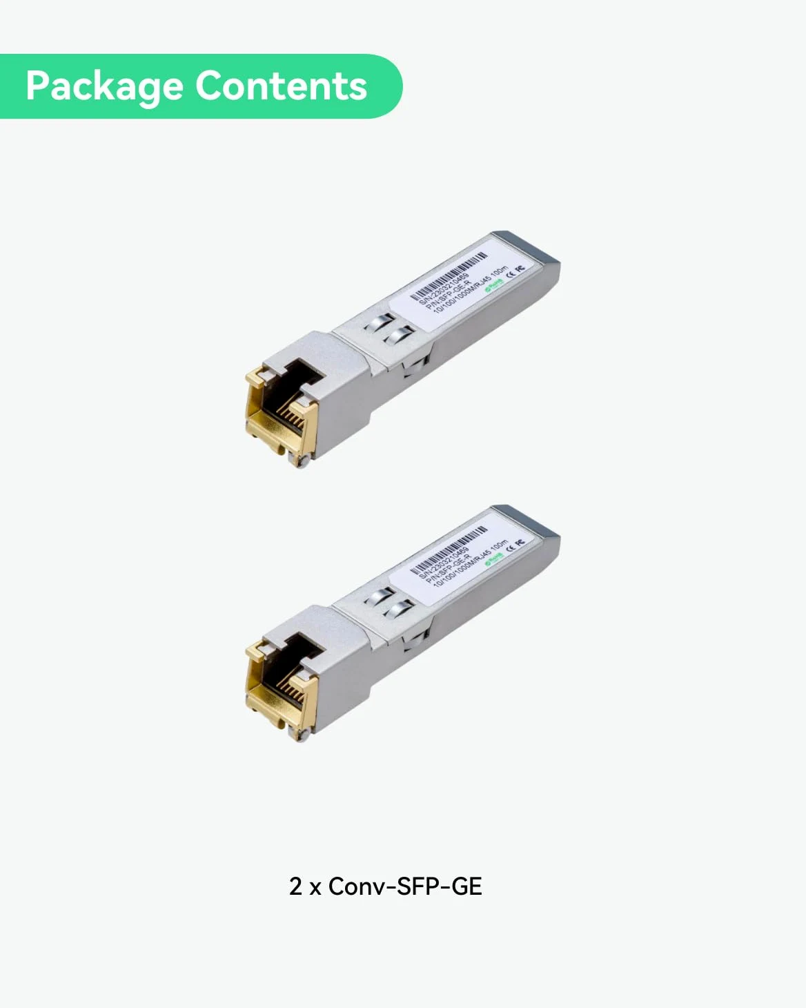 LINOVISION Transceiver Ethernet Gigabit 1,25G SFP vers RJ45, Distance Jusqu'à 100m, Convertisseur 1000BASE-T SFP-T pour Cisco, D-Link, Supermicro, Netgear, TP-Link et Plus (Lot de 2)