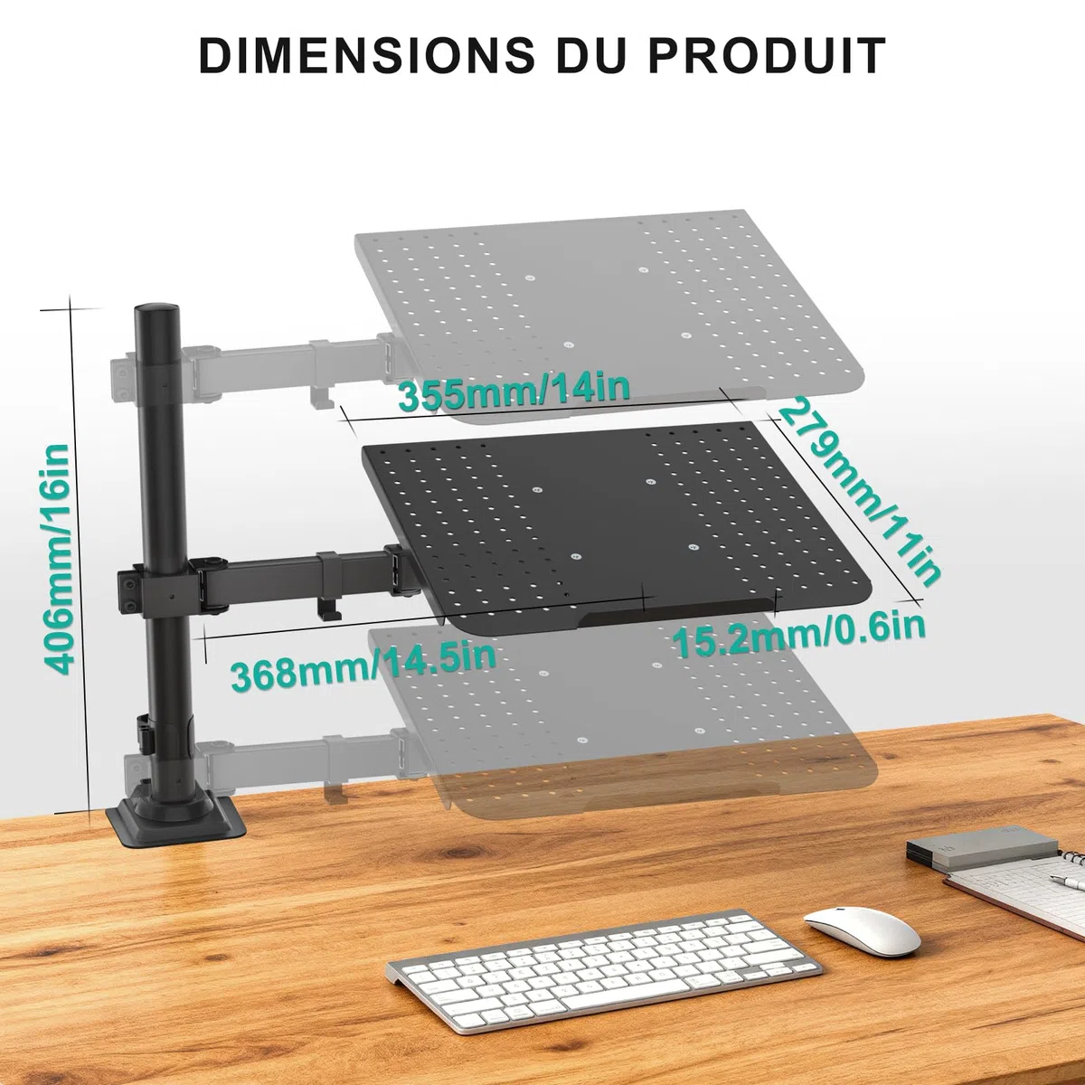 WALI Support de Bureau pour Ordinateur Portable jusqu'à 17", entièrement réglable, capacité de 10 kg avec Support de Plate-Forme de Refroidissement ventilé (M00LP)