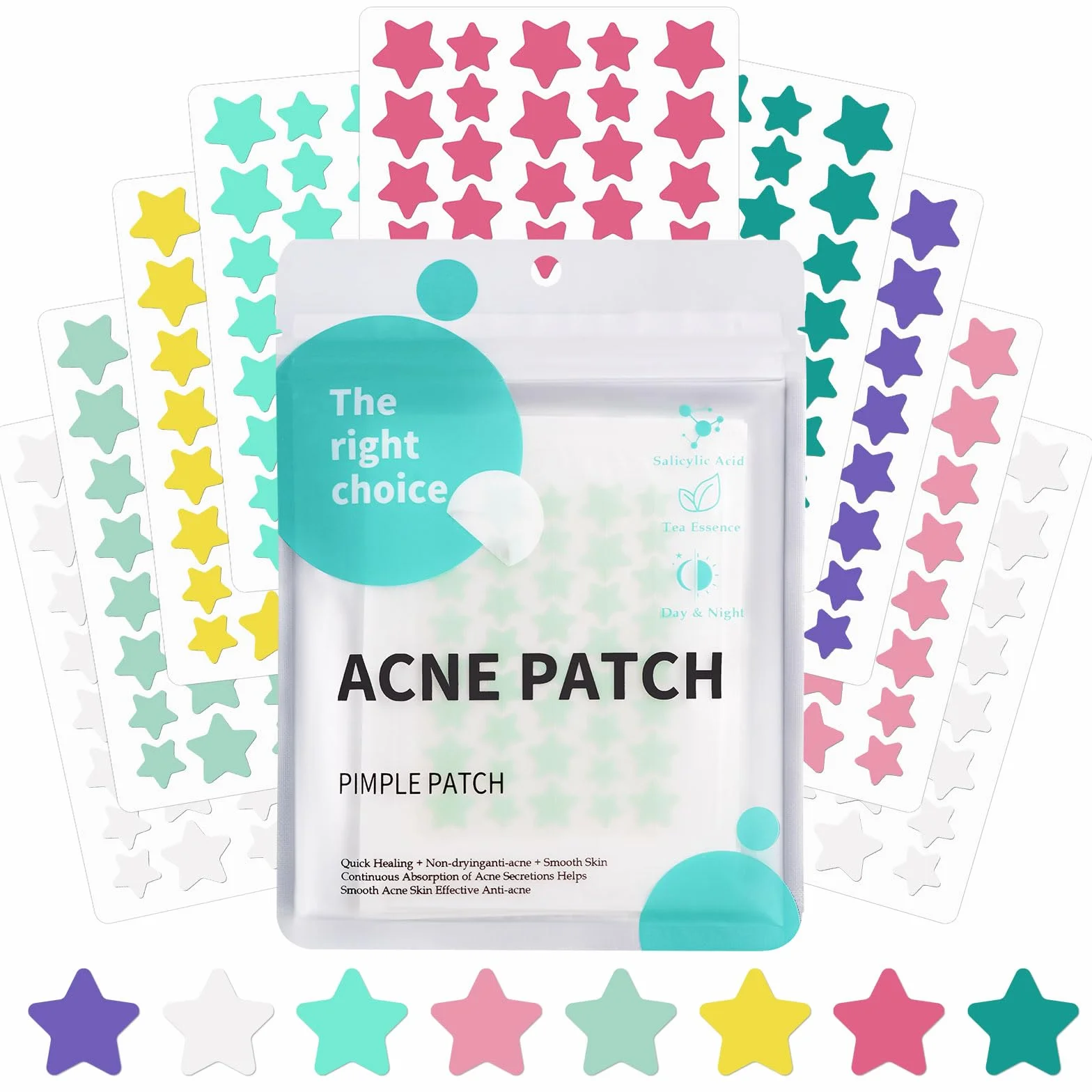 Patch Boutons Acne 360 Pièces, 3 Tailles Pimple Patch Star avec Huile Tea Tree et Acide Salicylique, Hydrocolloïdes Imperméables