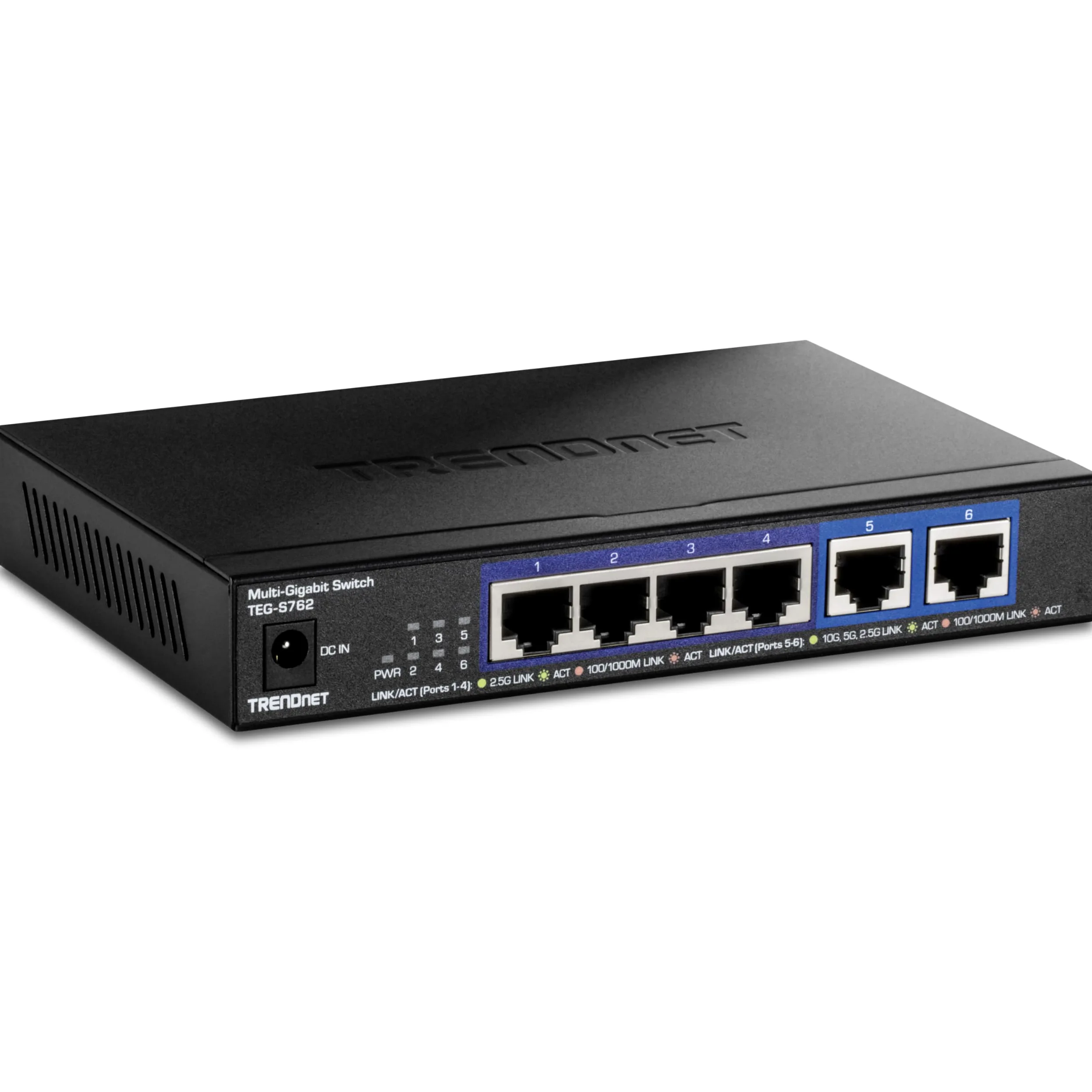 TRENDnet TEG-S762 Commutateur 6 Ports 10G, 4 Ports 2,5 G RJ-45 Base-T, 2 Ports 10G RJ-45, capacité de Commutation 60 Gbit/s, Montage Mural, connexions réseau 10 Gigabit, Noir