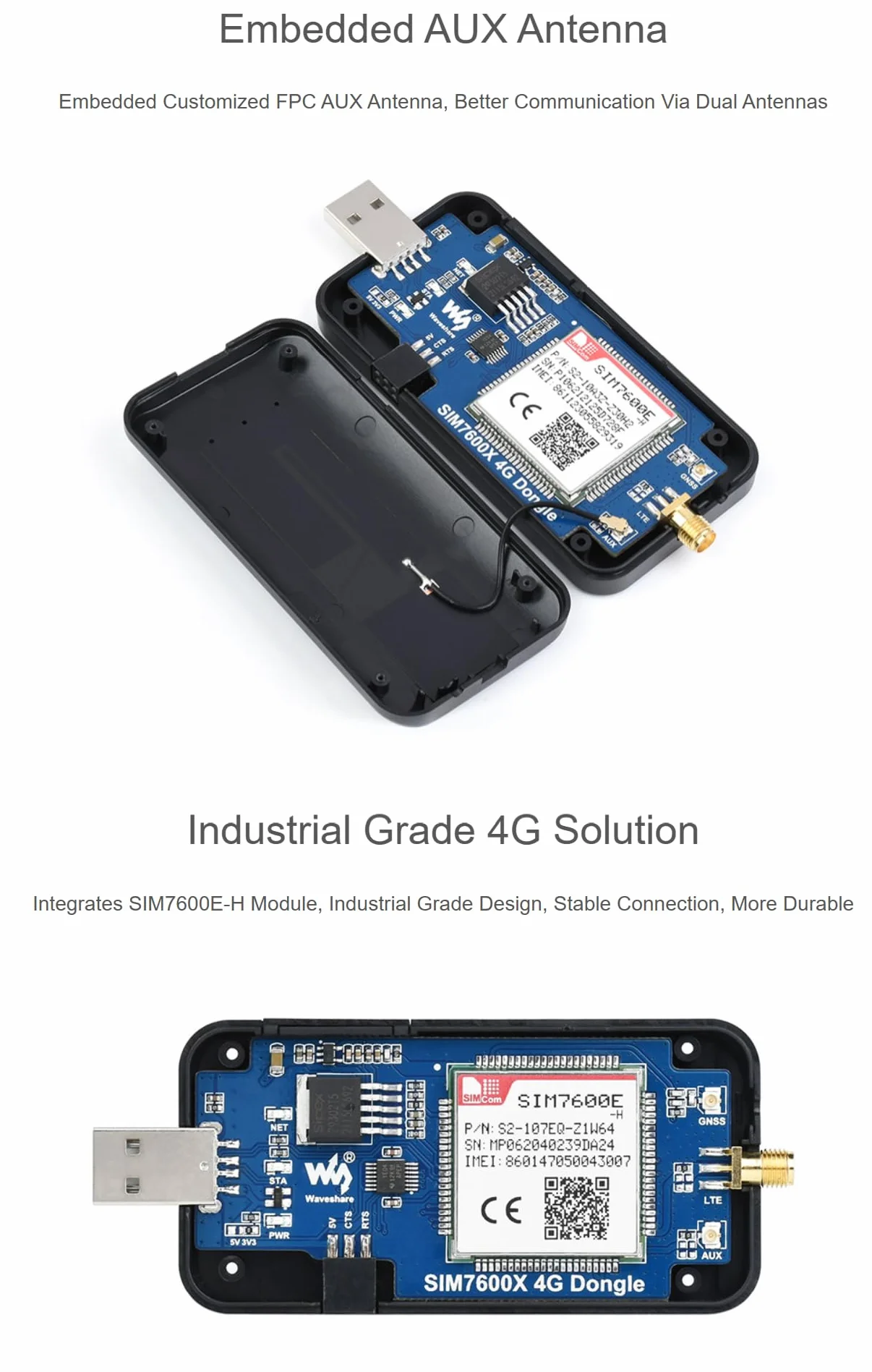 DONGLE SIM7600E-H 4G Compatible avec Raspberry Pi avec antenne de qualité industrielle 4G Communication et périphérique de positionnement GNSS
