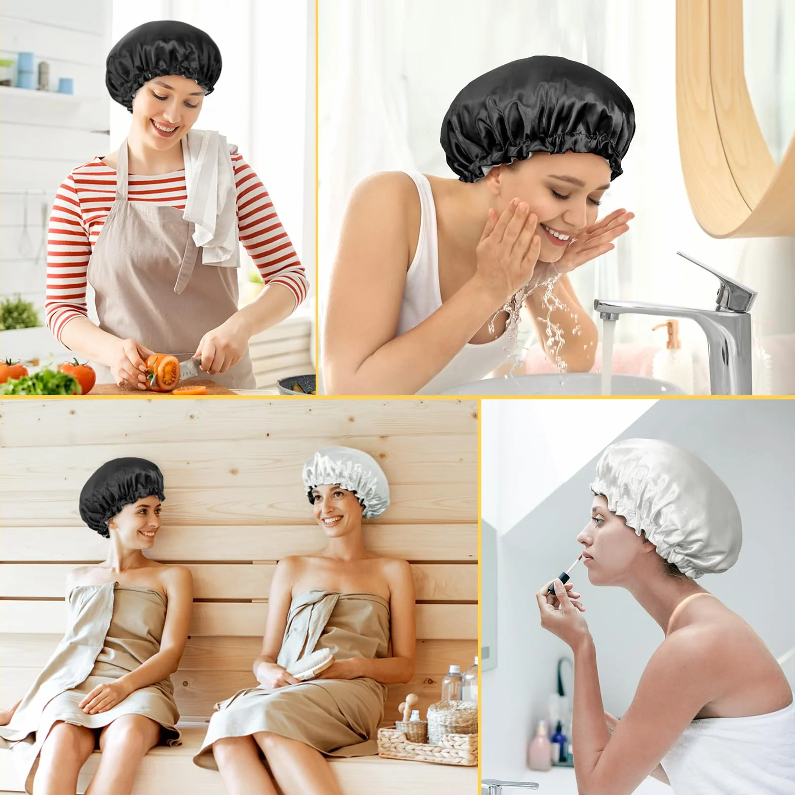 Lot de 2 bonnets de nuit en satin double couche pour cheveux bouclés