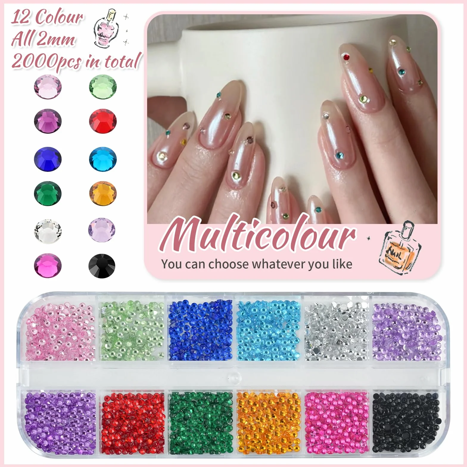 EARLMONI 5200 Strass Cristal AB Flatback Rhinestone Kit Bedazzling avec Stylo à Cire Double Extrémité pour Ongles DIY