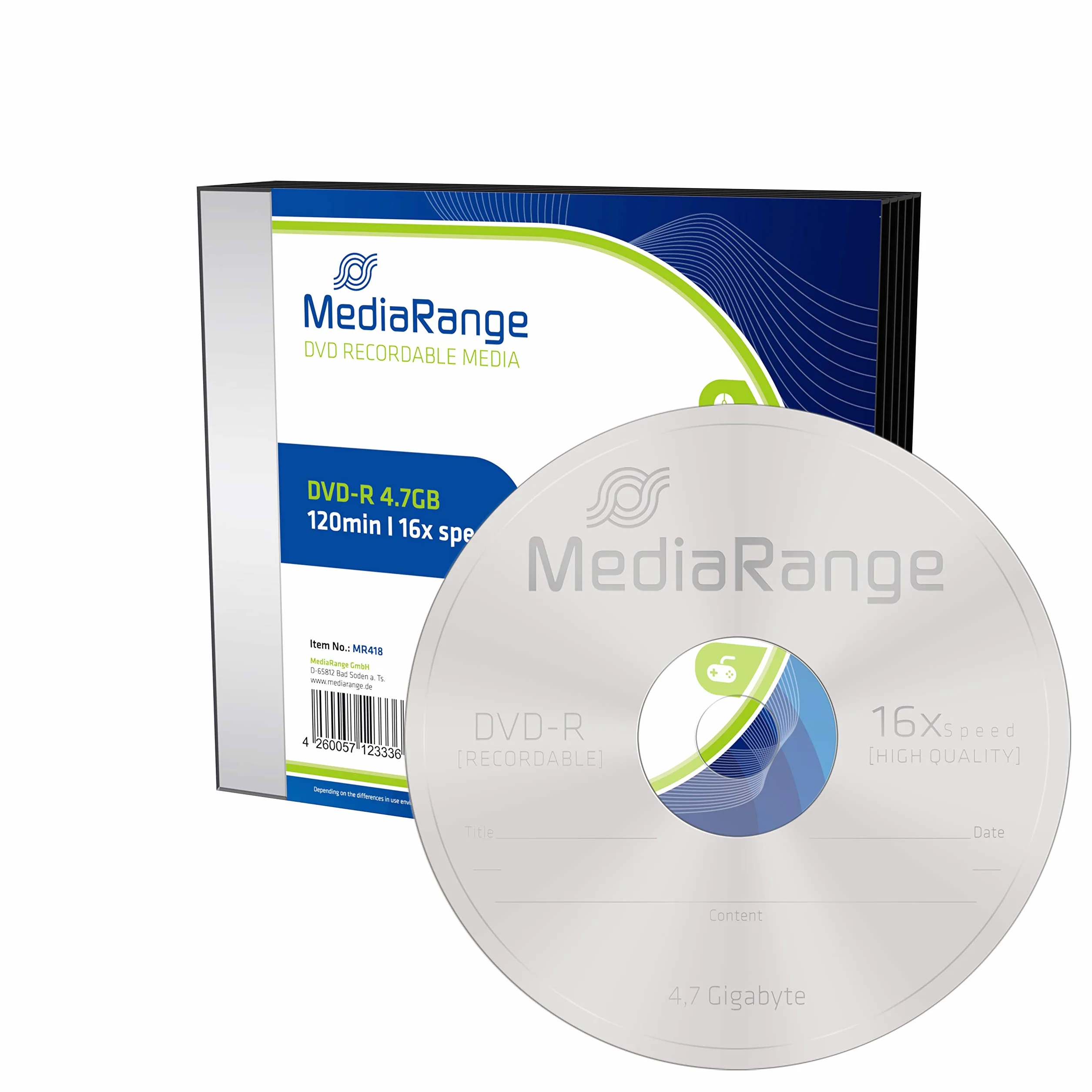 MediaRange DVD-R 4.7GB 16x 5 pièces vierges boîtier CD
