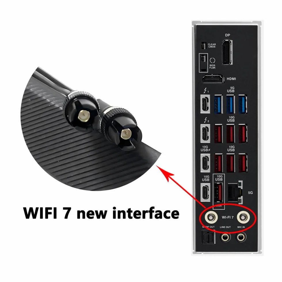 Antenne WiFi 7 pour Gigabyte X870 X870E Z890 Z890I Z890M B550M B850 | B650E B850I B850M B860 B860M W790 TRX50 AI TOPe Carte mère WiFi 7 tri bandes 12 dBi Bluetooth 5.4, base magnétique