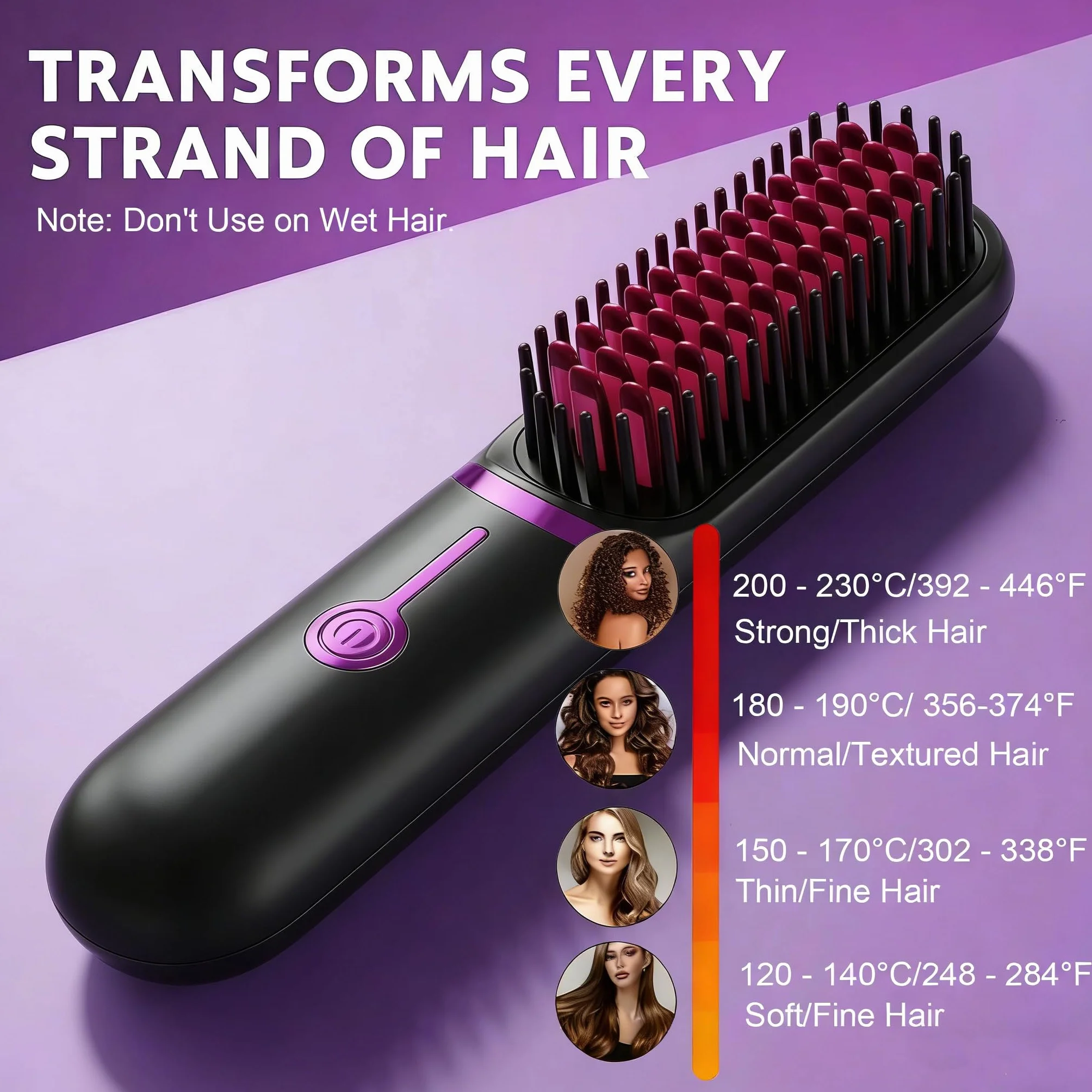 Brosse Lissante Cheveux Ionique Portable Sans Fil Fer à Lisser Défrisage Peigne Charge USB 2 en 1 Noir