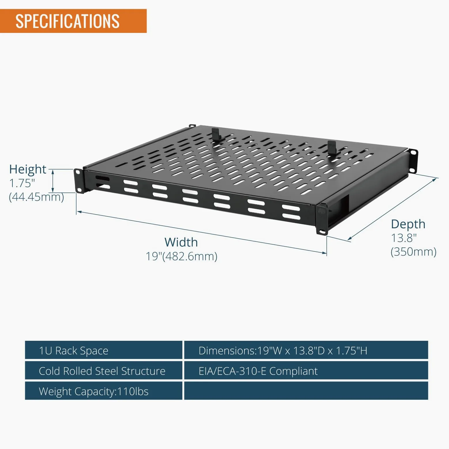 Tecmojo Rack de serveur à 4 montants 1U et étagère réseau coulissante profondeur réglable 350 mm-500 mm avec vis M6 et butée antidérapante