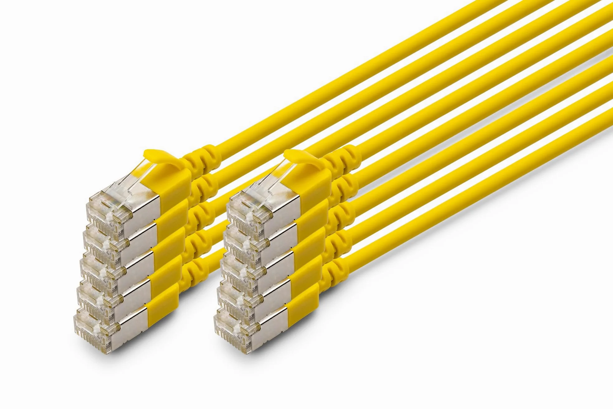 DIGITUS Câble LAN Cat 6A – 5 m – 10 pièces – Slim – F/FTP – Jaune | 10 Gbit/s – Blindé – PoE+ – AWG 32/7 – LSZH – Câble réseau RJ45 – Compatible Cat 6 et Cat 7