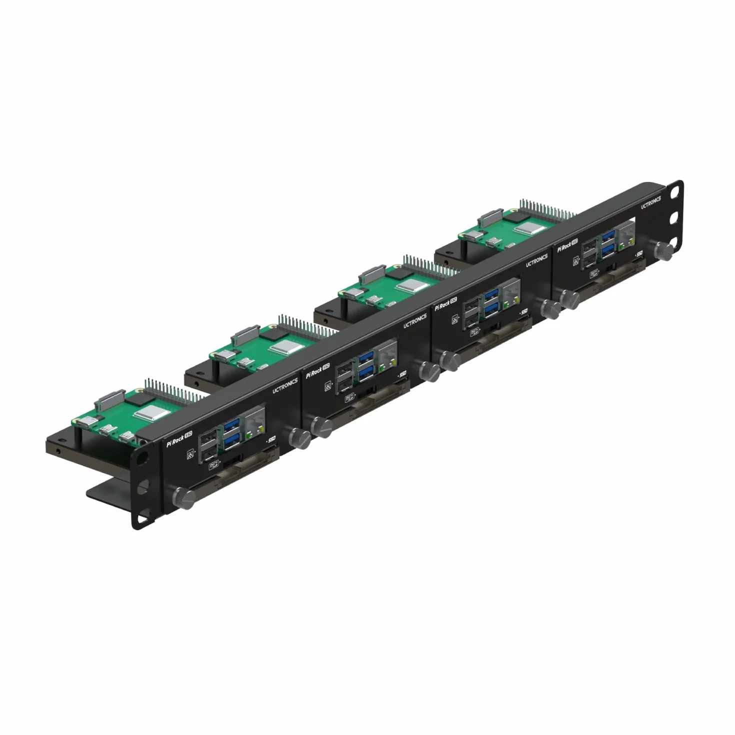 UCTRONICS Support en rack 1U 19" pour Raspberry Pi avec supports de montage SSD, support avant amovible