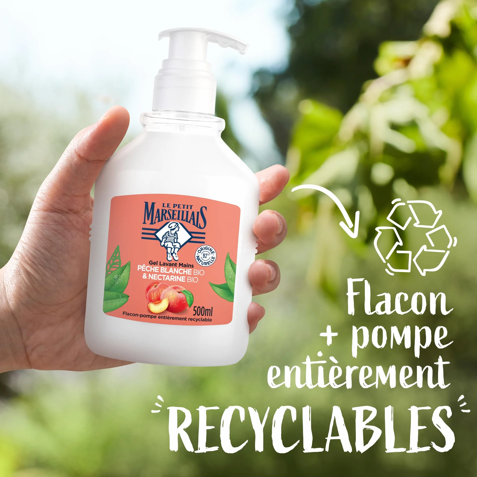 Le Petit Marseillais Gel Lavant Mains Pêche Blanche BIO & Nectarine BIO 500 ml Savon liquide pH neutre