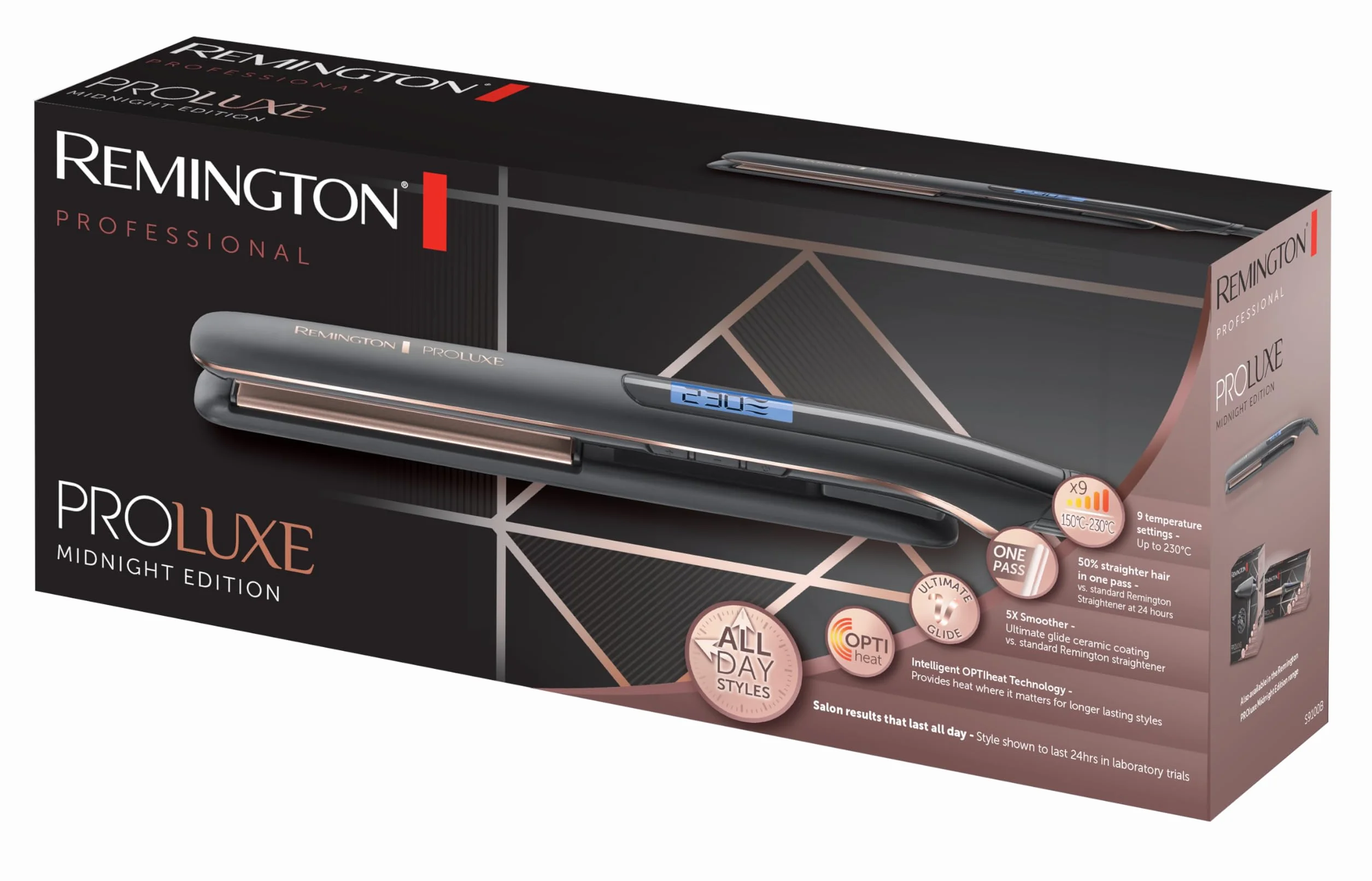 Remington Fer à Lisser PROluxe Midnight S9100B 110 mm Plaques en céramique OPTIheat