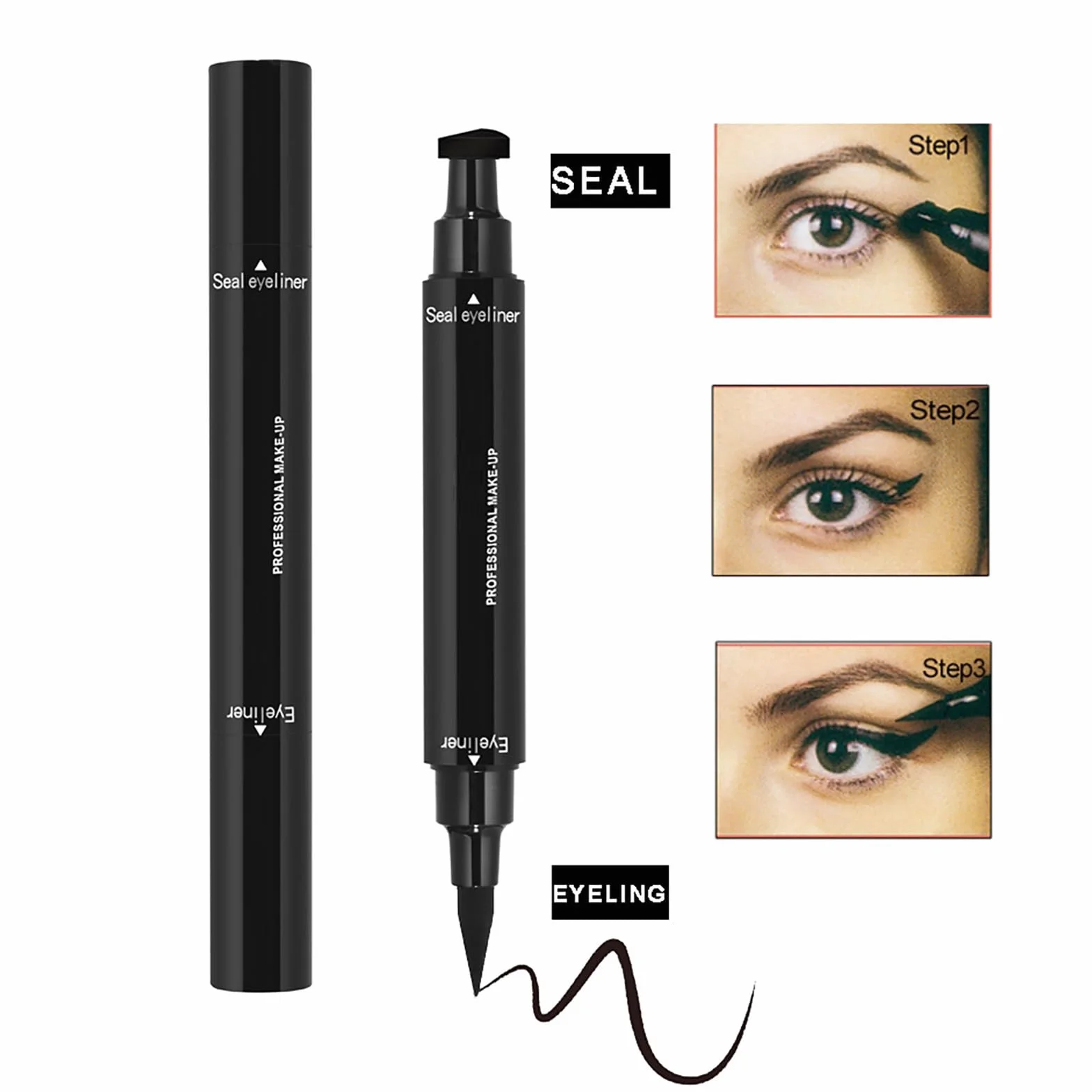 Beauté Liquide noir à double tête 2 en 1 joint triangulaire et pointe outil maquillage yeux durable 3,5 ml
