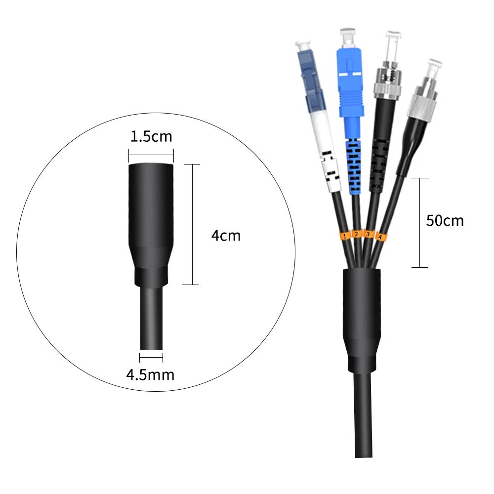 FC-ST Câble de raccordement optique à fibre optique pour extérieur blindé 4 cœurs 9/125 SM 40 m