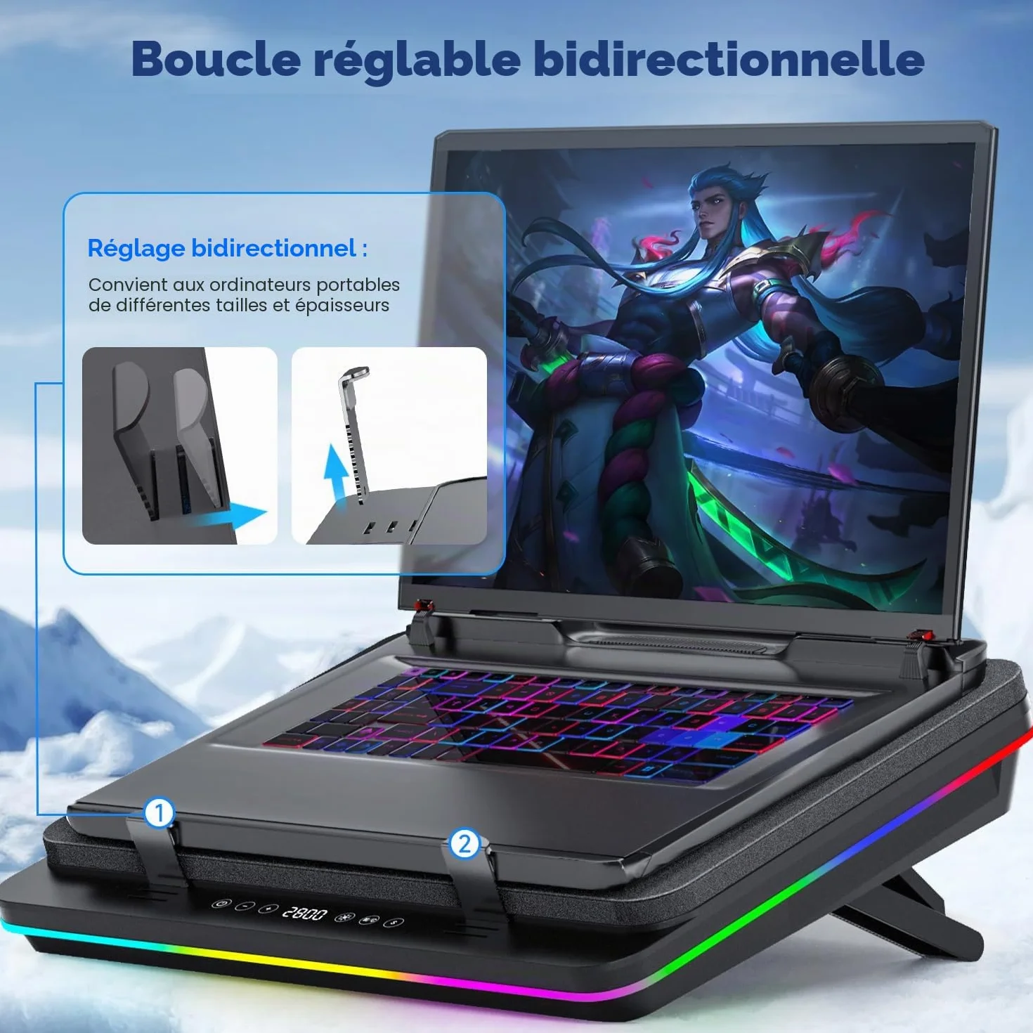 IETS GT600 Tapis de refroidissement RVB pour ordinateur portable avec ventilateur turbo 14 cm