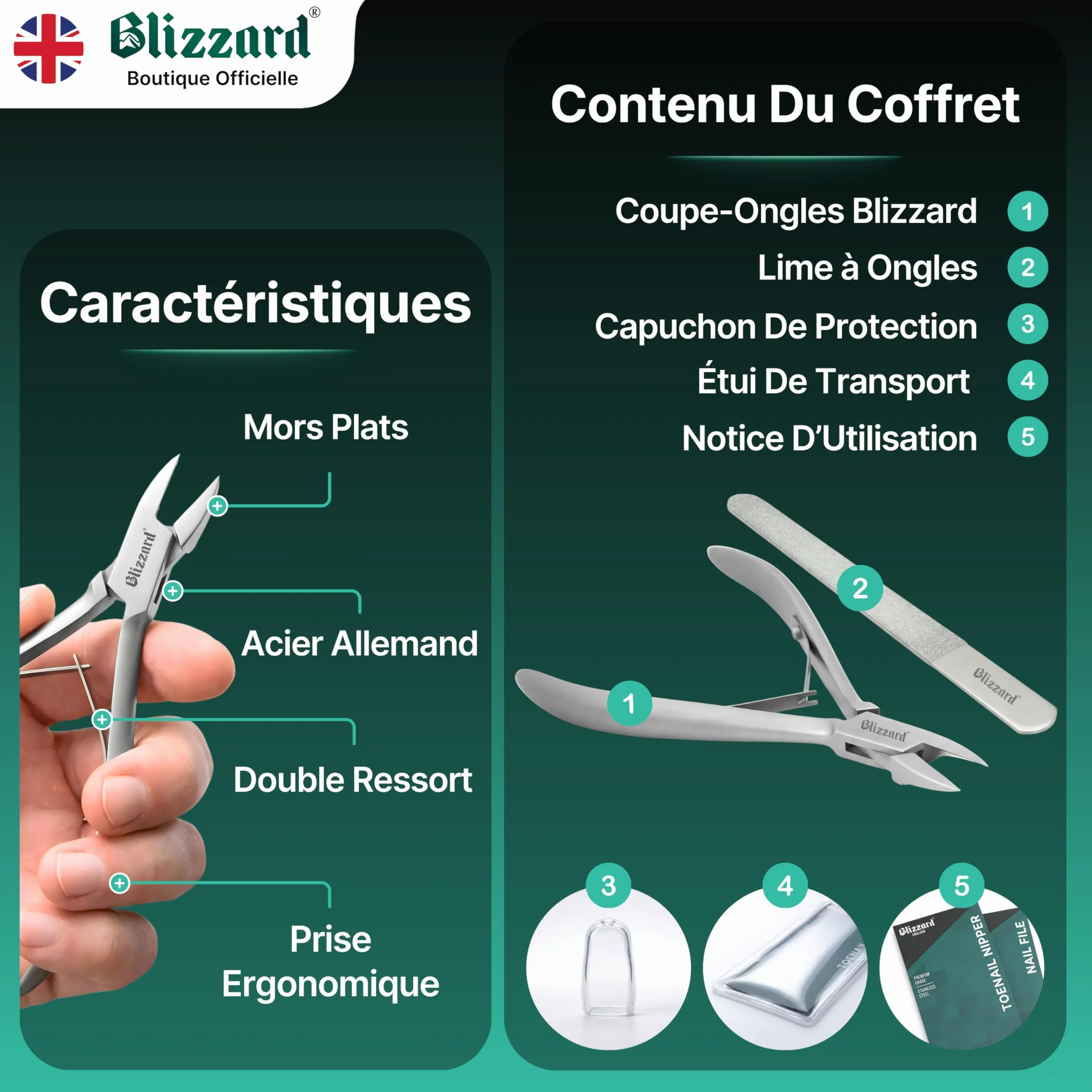 Blizzard Pince à Ongles Pieds pour Ongles Incarnés et Épais - Coupe-Ongles Professionnel en Acier Inox - 13cm Mors Plats