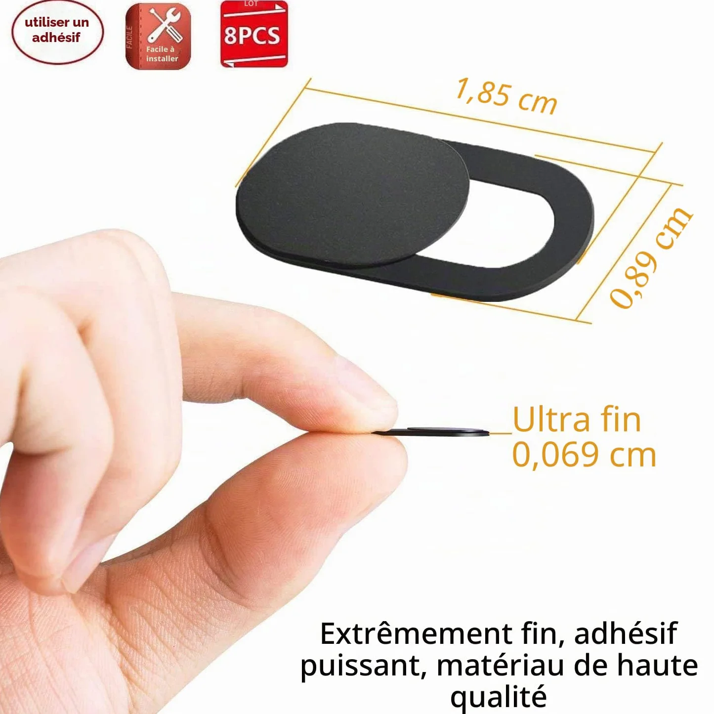 ivoler Pack de 3 Cache Webcam, Webcam Cover Autocollant Coulissant Couverture de Caméra Frontale Ultrafin pour Laptop, PC, Smartphones, Tablettes - Noir