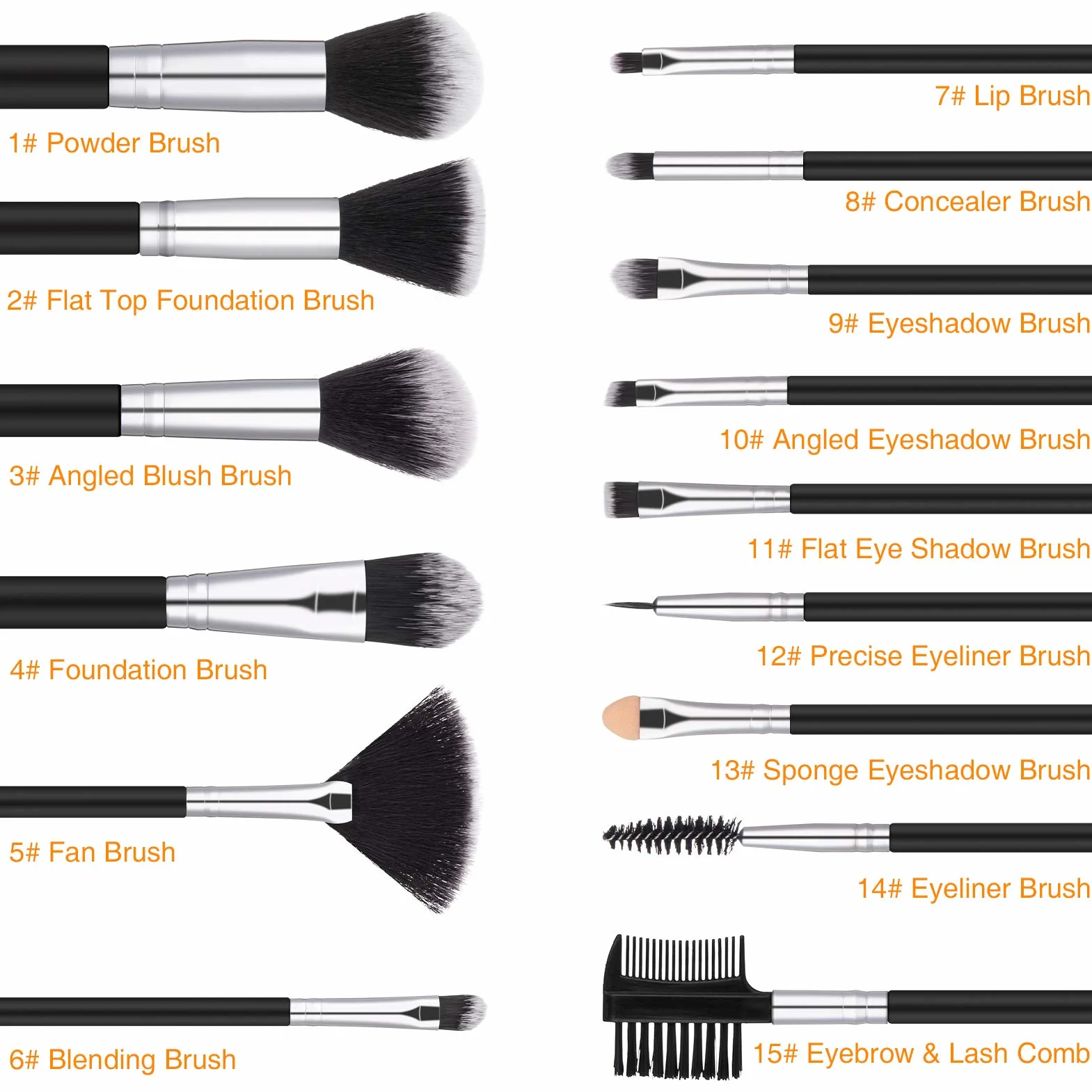 Set de Pinceaux Maquillage 15 Pièces Synthétique Professionnel