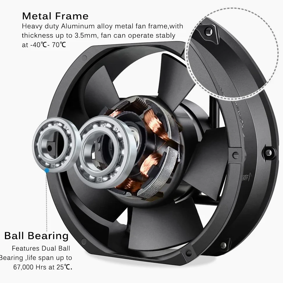 GDSTIME Ventilateur 220V 172 x 150 x 51mm Fan 230V à roulement à billes | ventilateur axial 172mm 230v Puissant Ventilateur 220V 205CFM Cadre métallique pour PC Refroidissement Ventilation